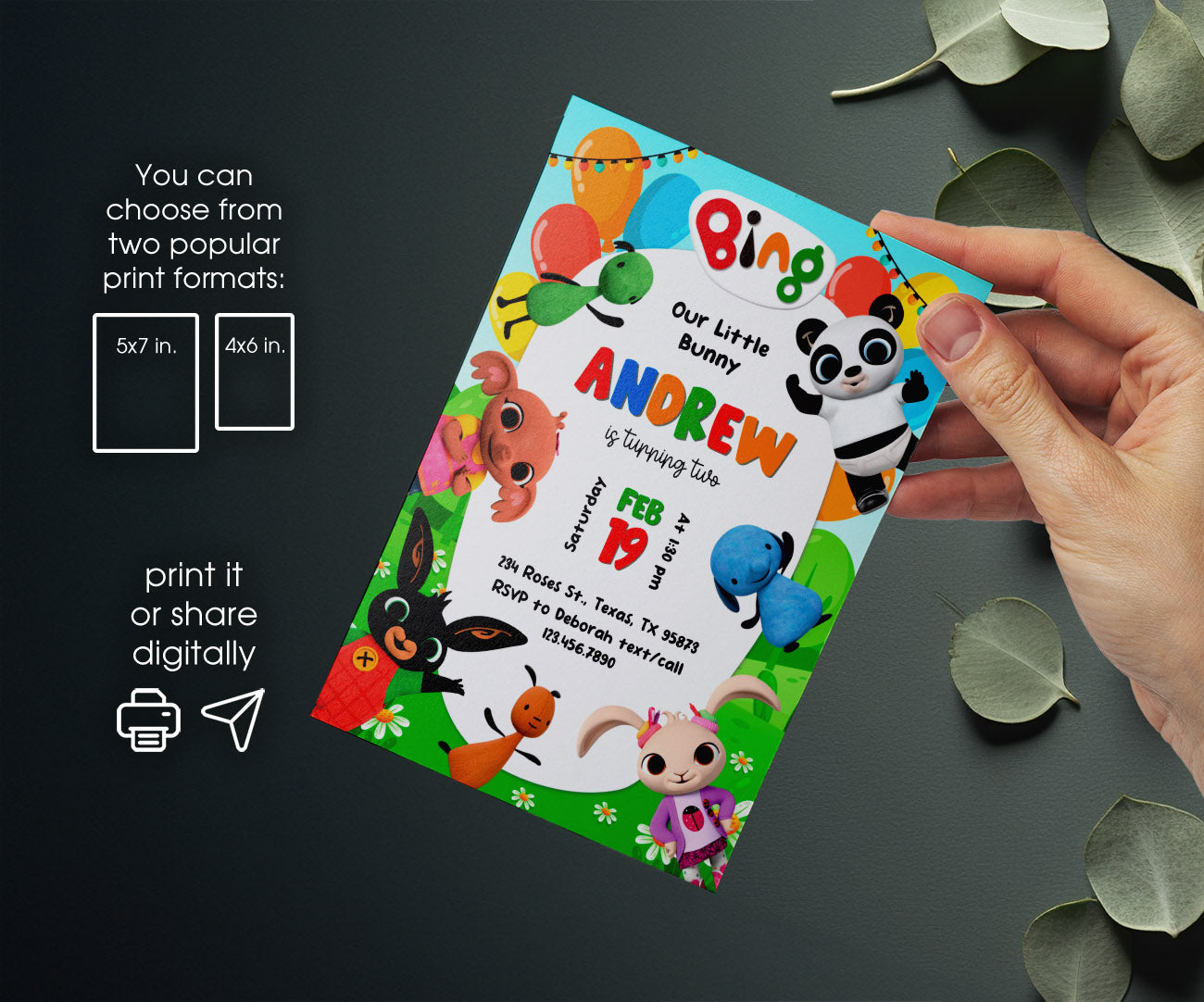 Bing Bunny customizable invitation template | Share or Print | CB944