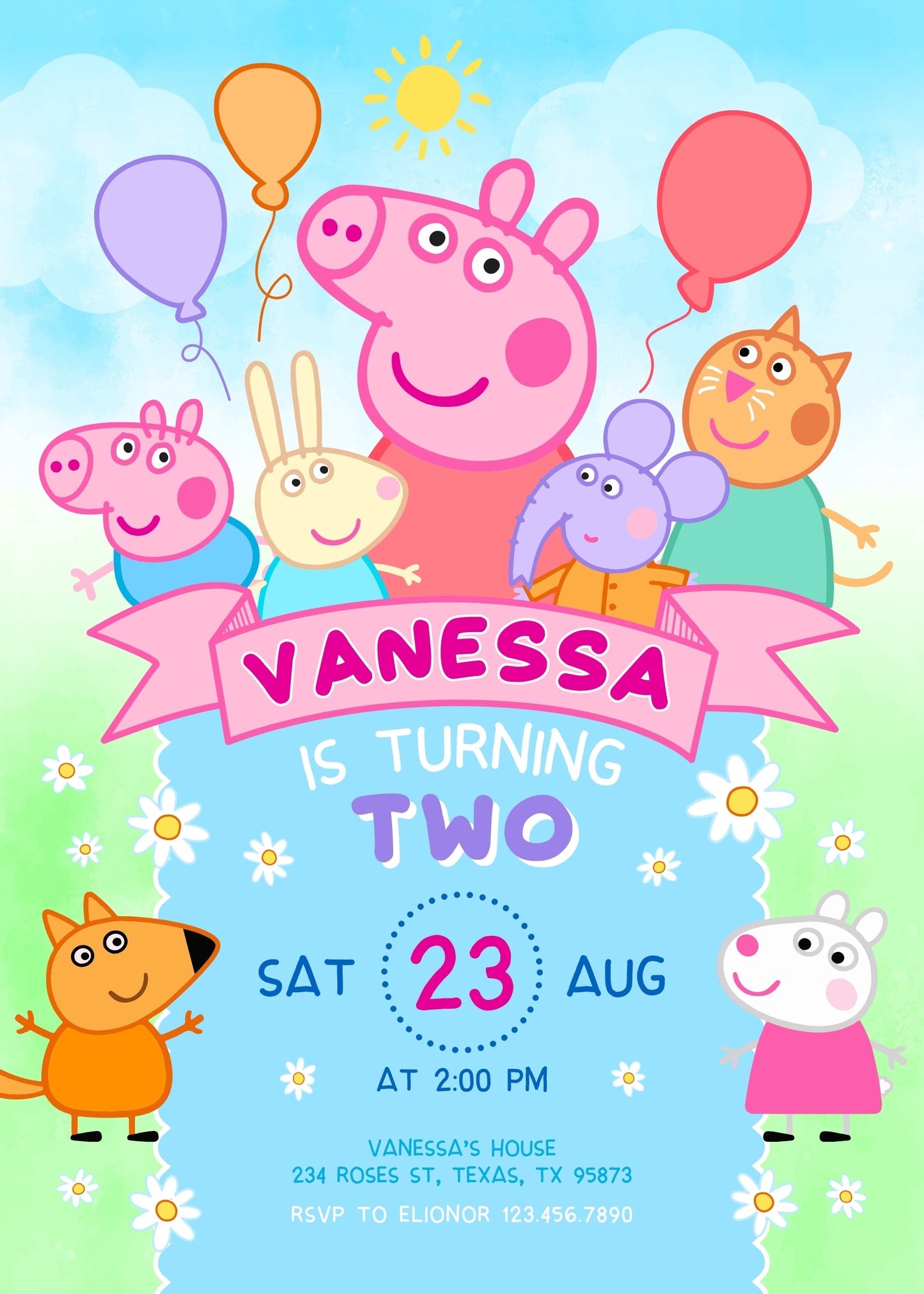 Peppa Pig customizable invitation template | Share or Print | girl | LY164