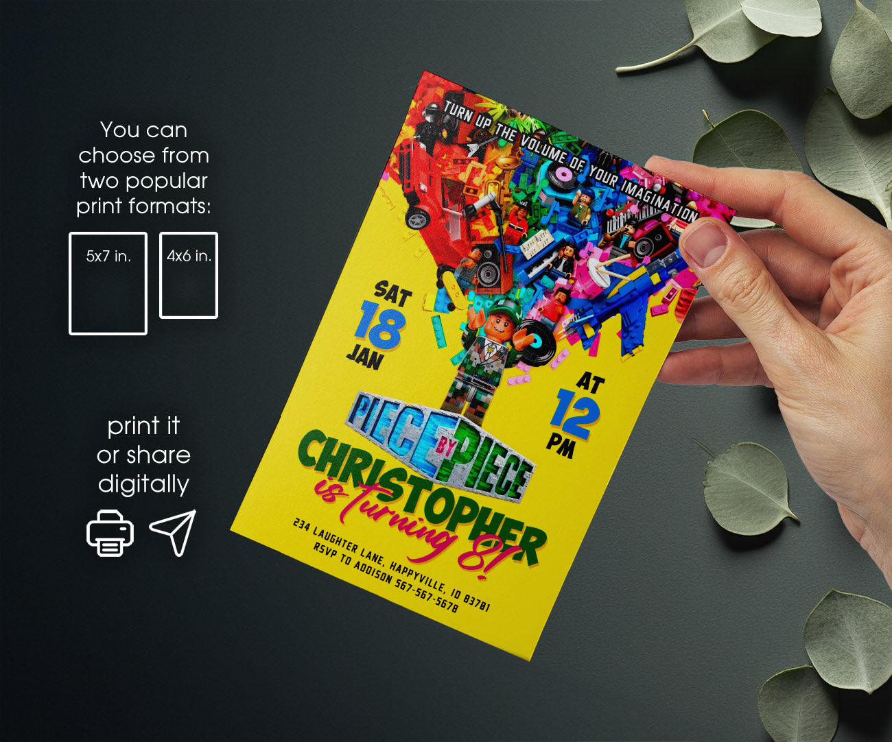 Lego Piece by Piece customizable invitation template | Share or Print | KD523