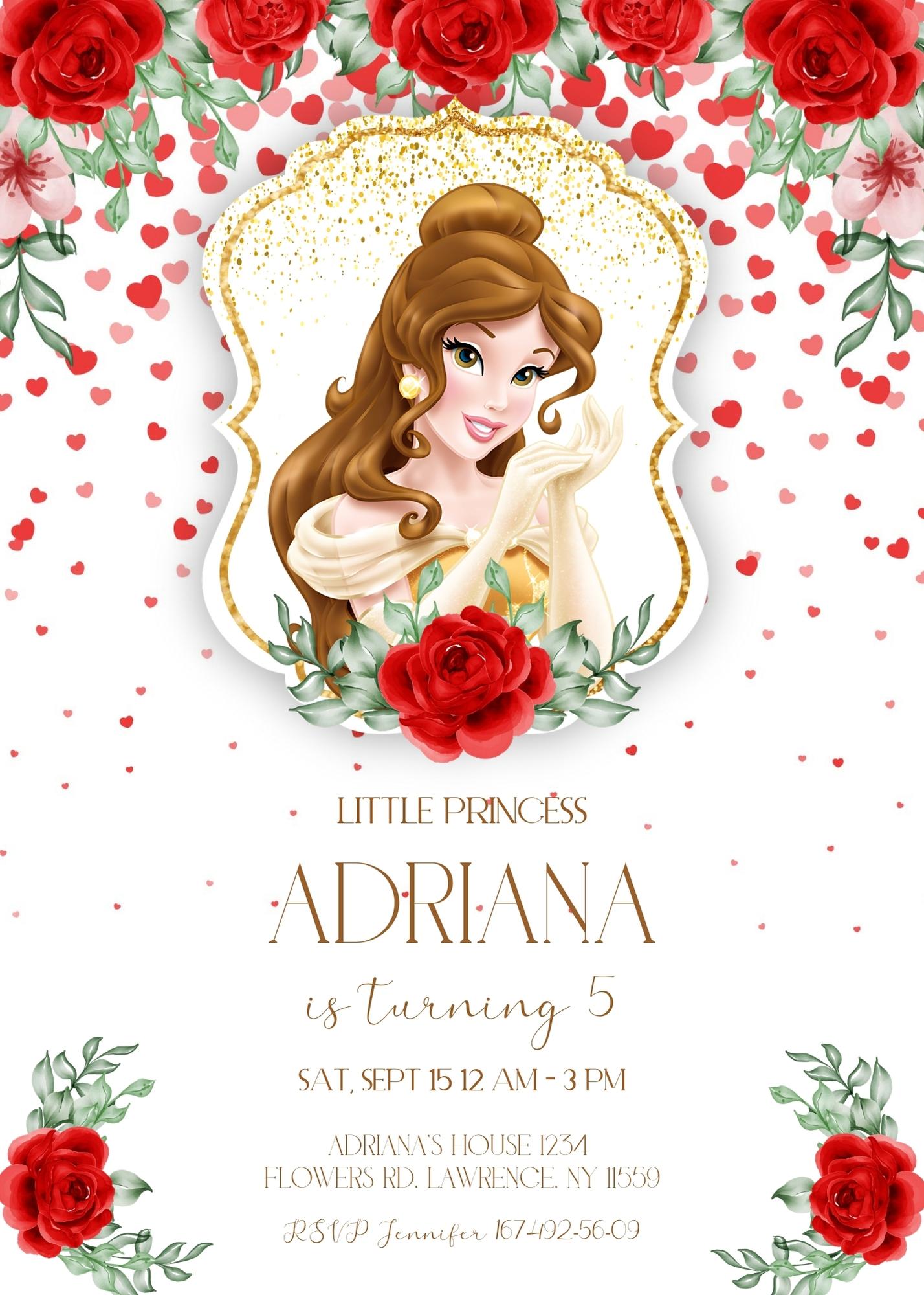 Belle Beauty And The Beast customizable invitation template | Share or Print | girl | PJ247