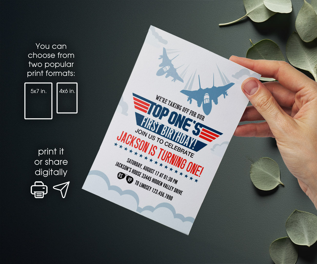 Top Gun One Jet Fighter customizable invitation template | Share or Print | boy | RR786