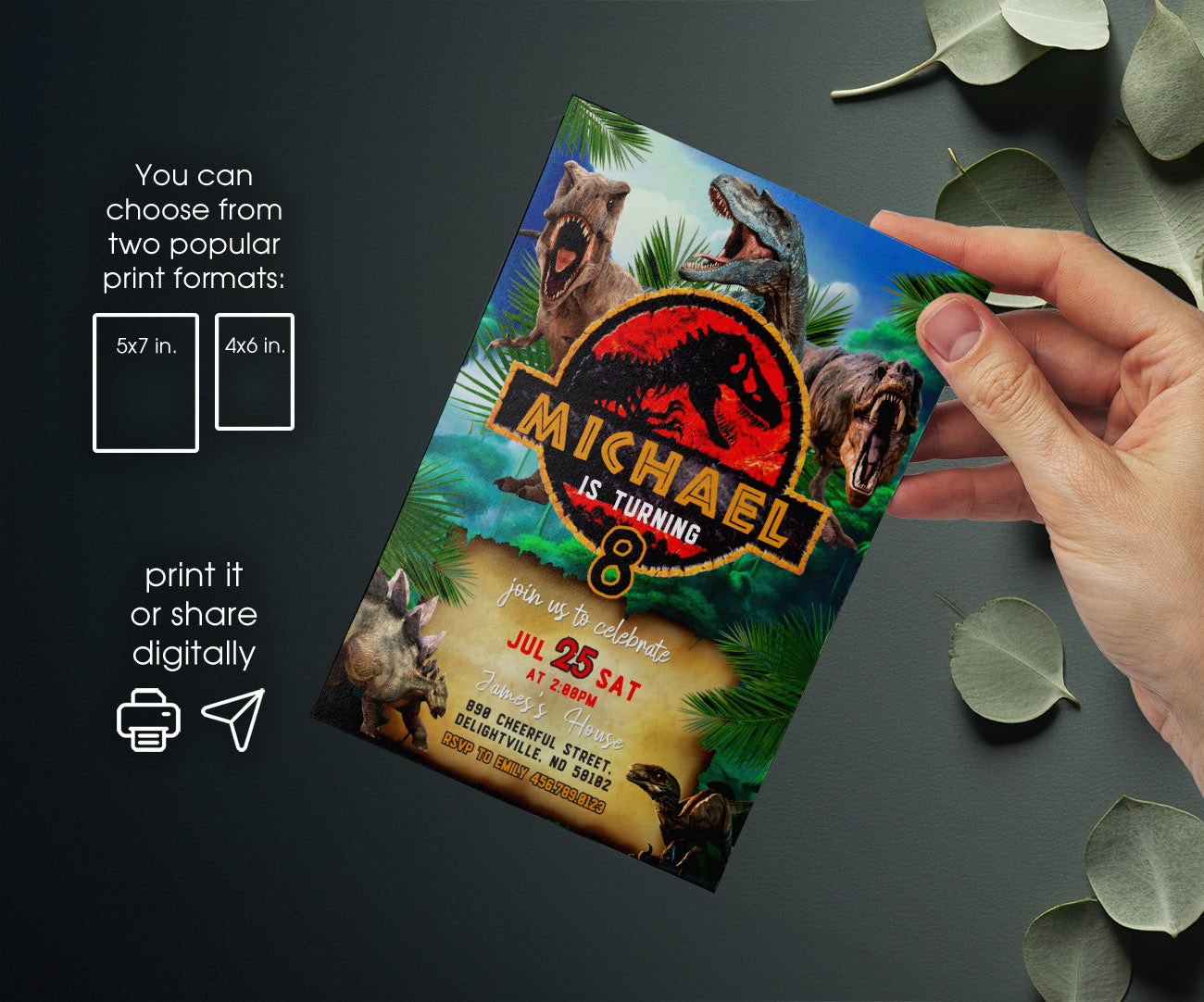 Jurassic Park Dinosaur customizable invitation template | Share or Print | HA012