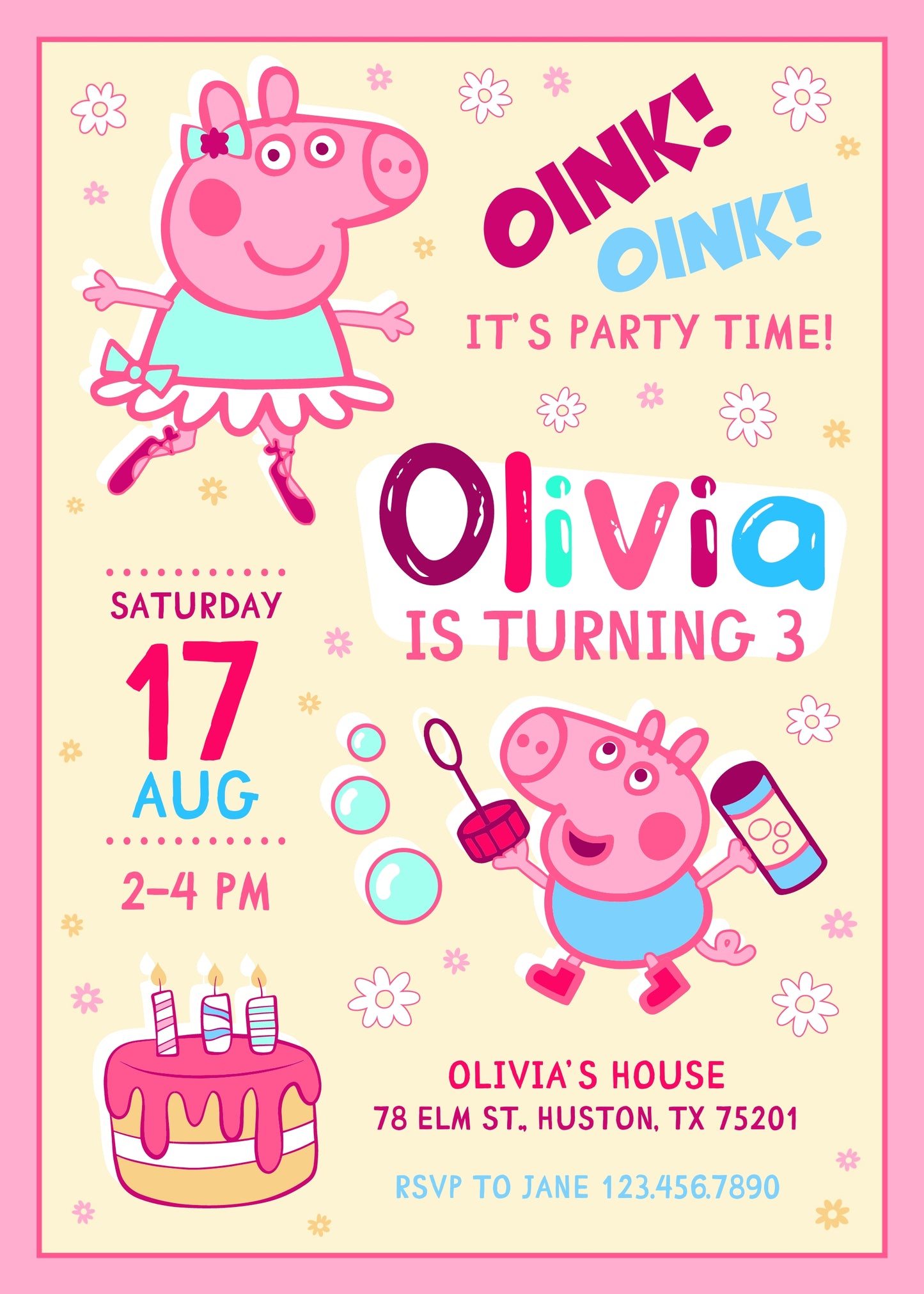 Peppa Pig customizable invitation template | Share or Print | girl | ZT883