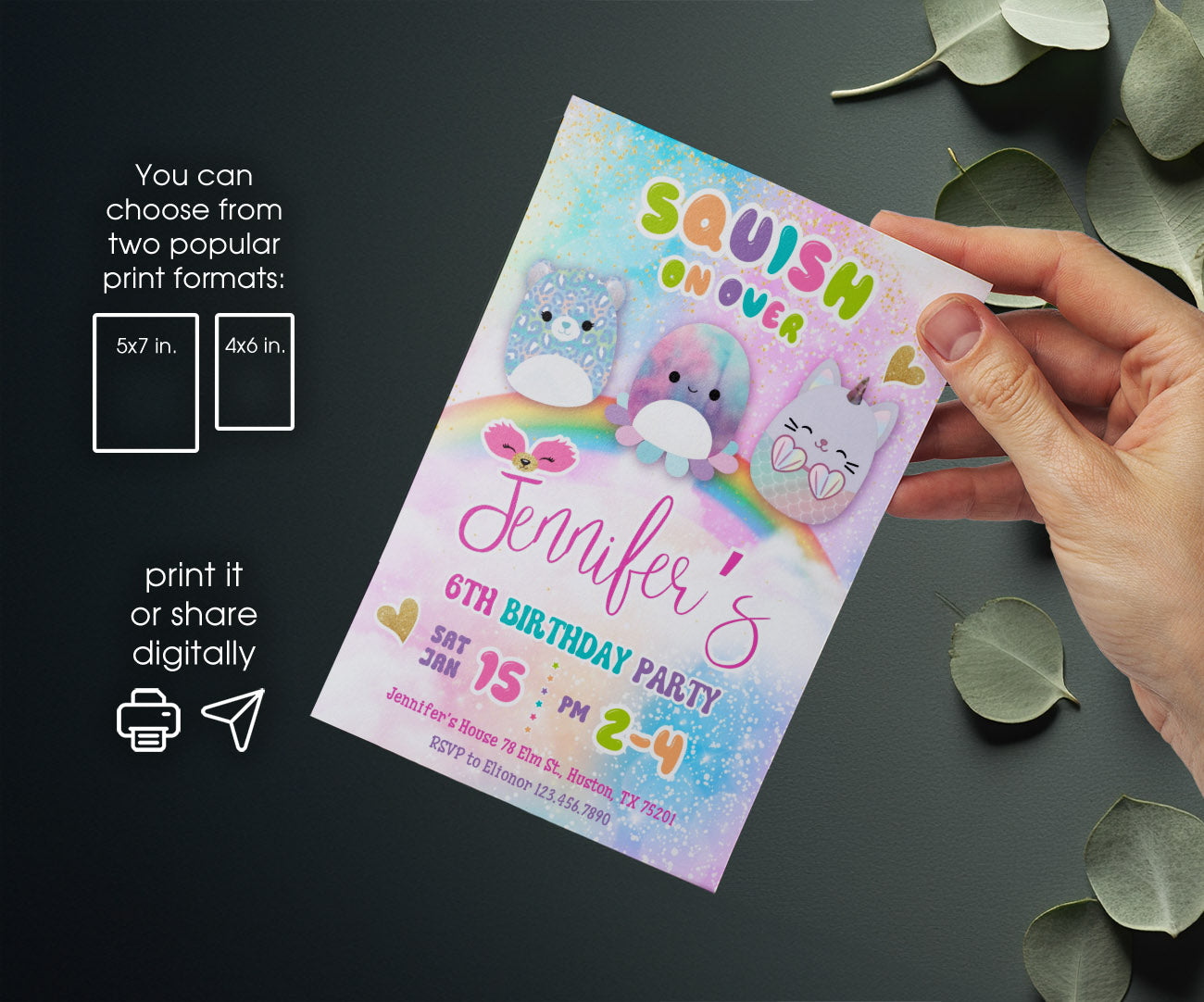 Squishmallows customizable invitation template | Share or Print | QH204