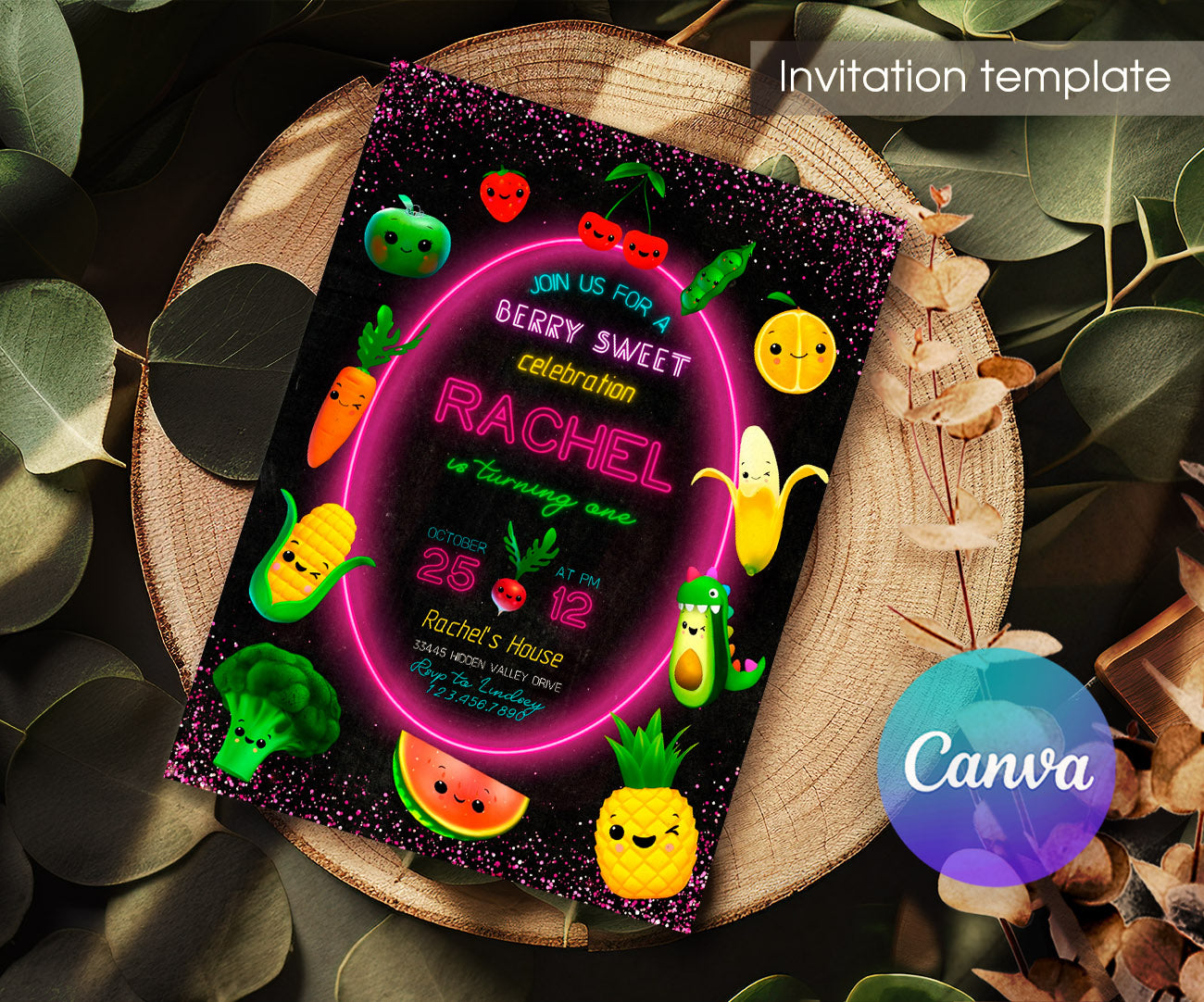Hey Bear Sensory Dancing Fruits customizable invitation template | Share or Print | AI990