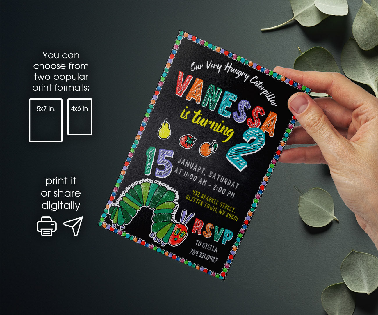 Very Hungry Caterpillar customizable invitation template | Share or Print | ZA592
