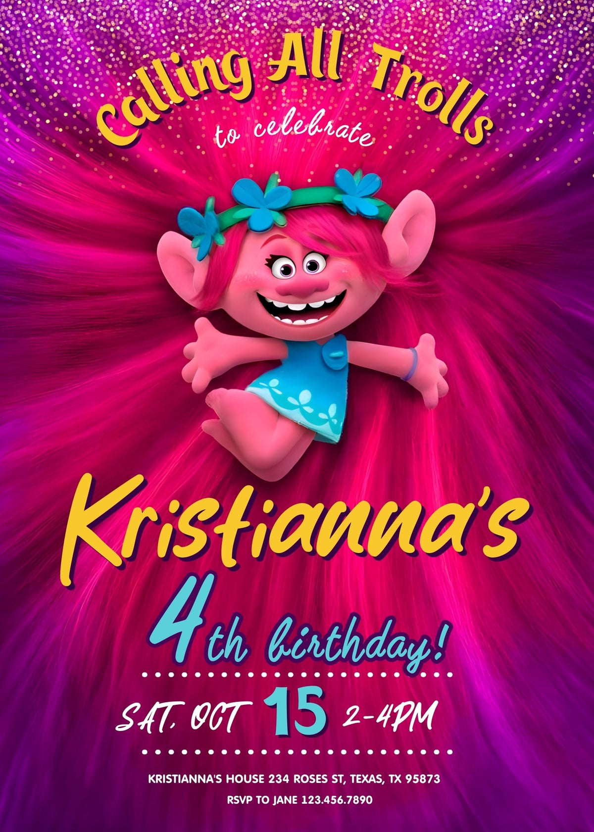 Trolls Poppy customizable invitation template | Share or Print | PO518