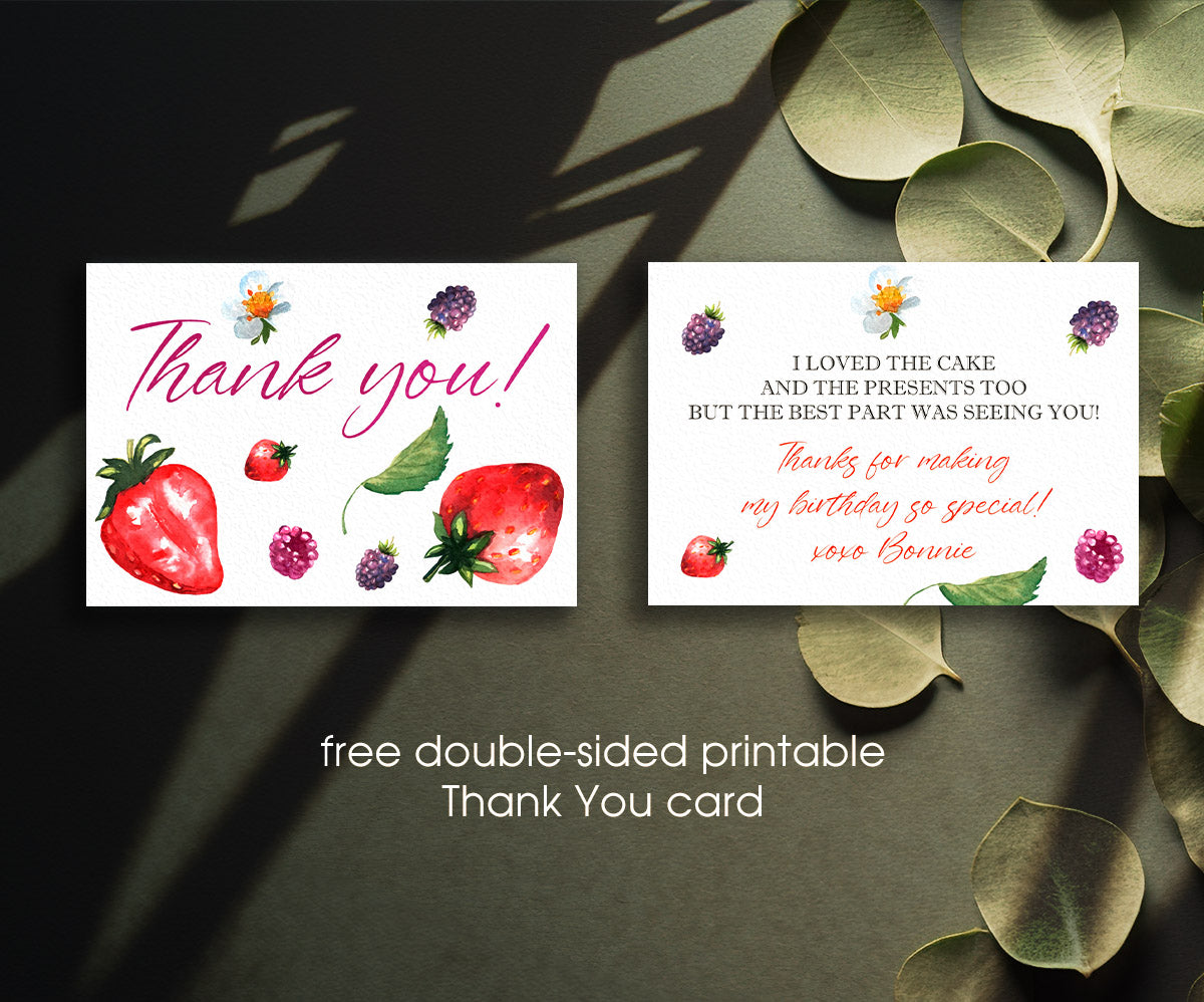 Berry First Birthday customizable invitation template | Share or Print | girl | SN041