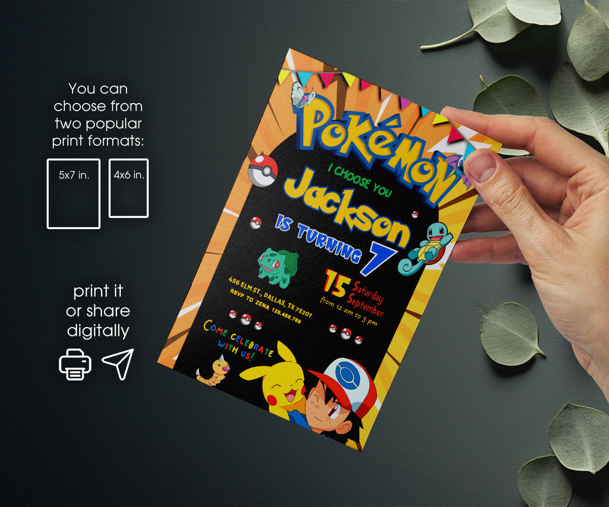 Pokemon Pikachu customizable invitation template | Share or Print | RB888