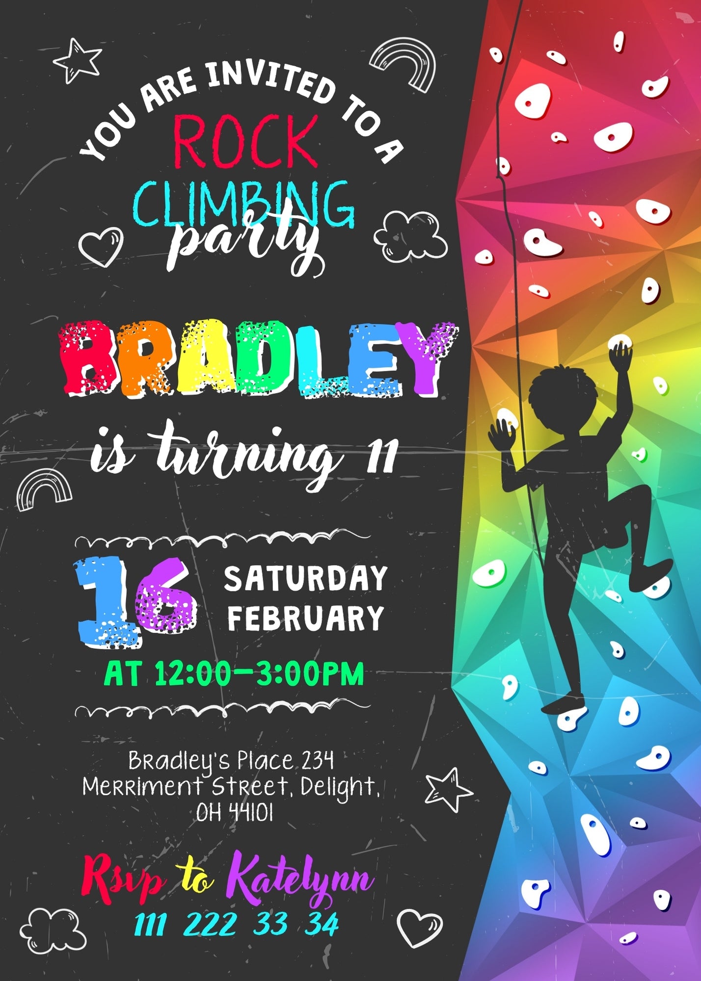 Rock Climbing customizable invitation template | Share or Print | DJ775