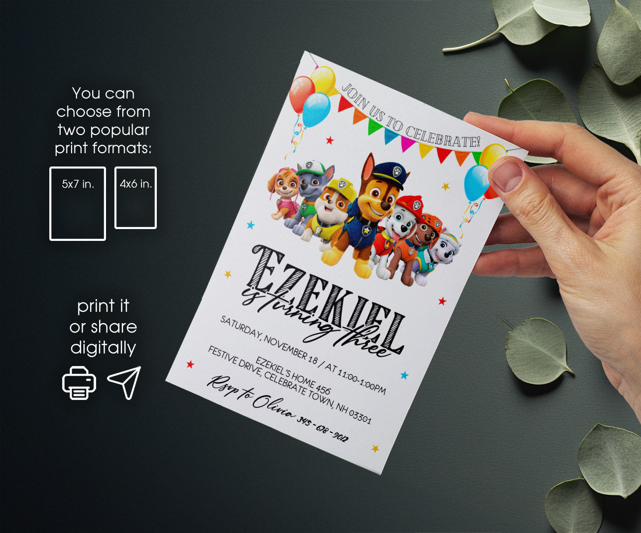 PAW Patrol customizable invitation template | Share or Print | IW193