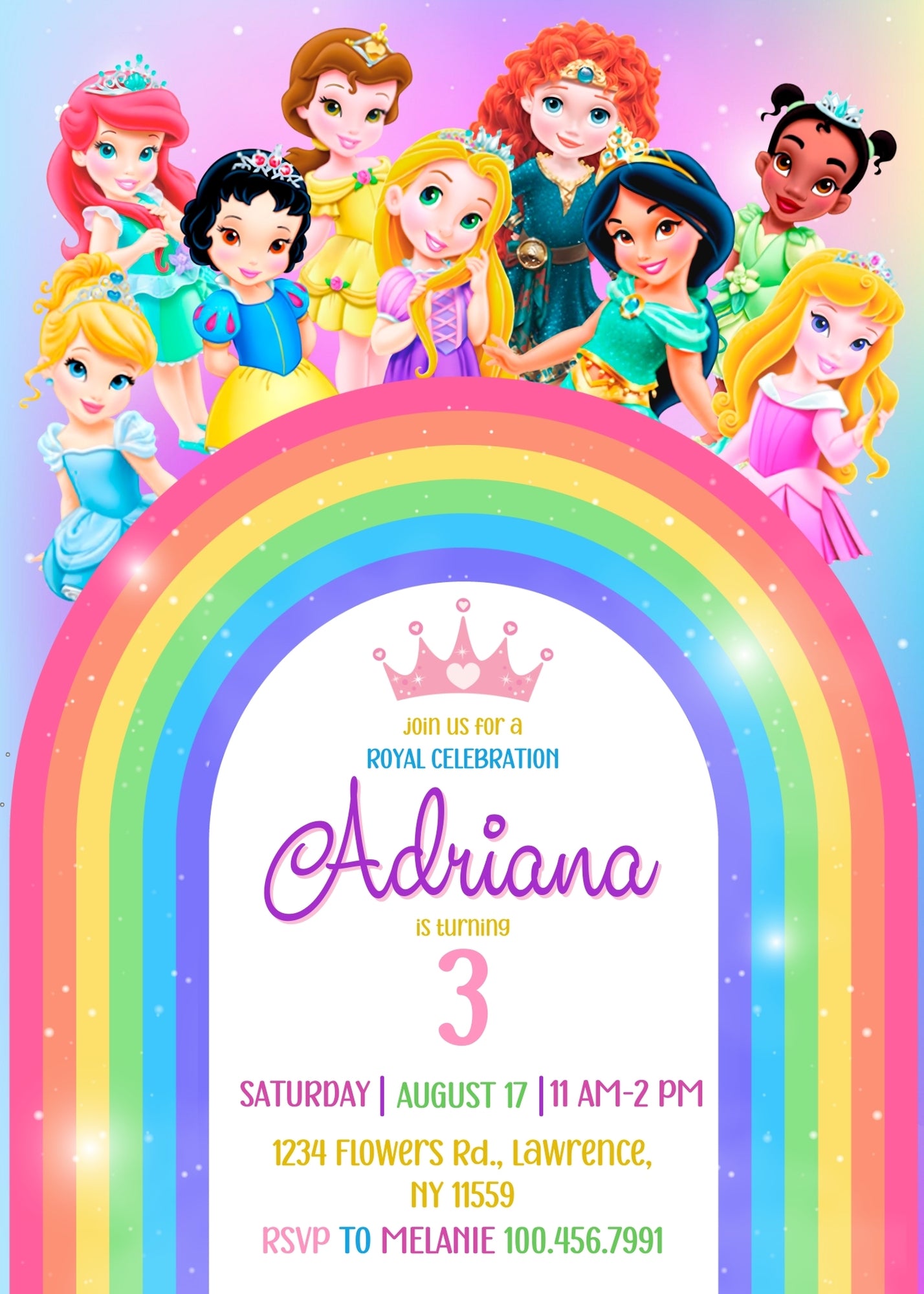 Disney Princess customizable invitation template | Share or Print | girl | AF075