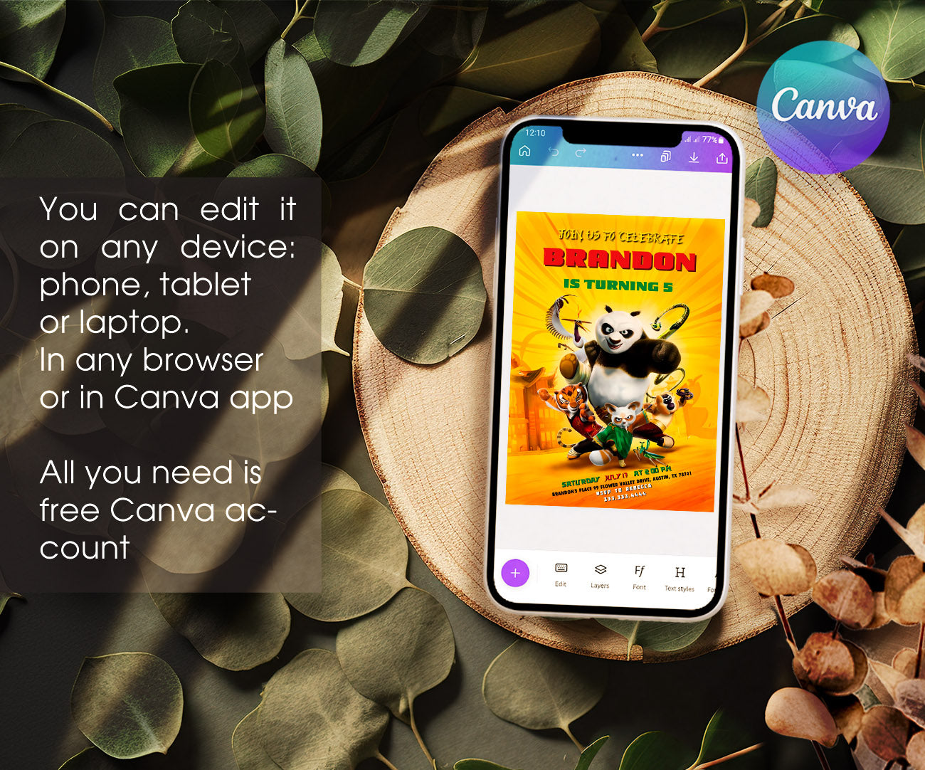 Kung Fu Panda Po customizable invitation template | Share or Print | KW055