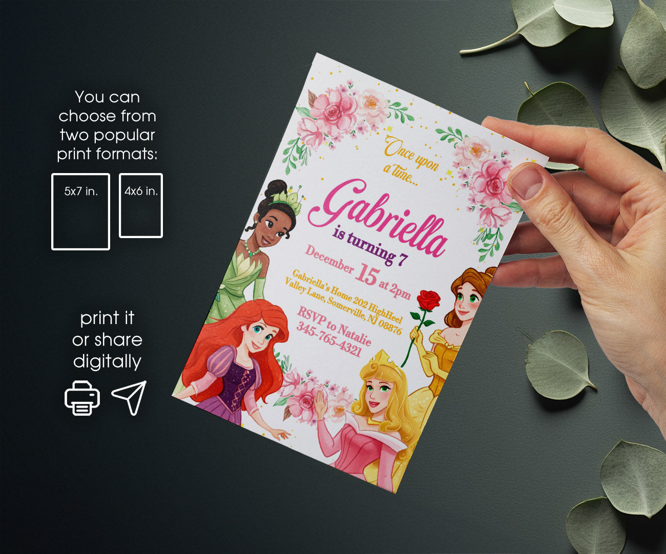 Disney Princess customizable invitation template | Share or Print | girl | ZG119