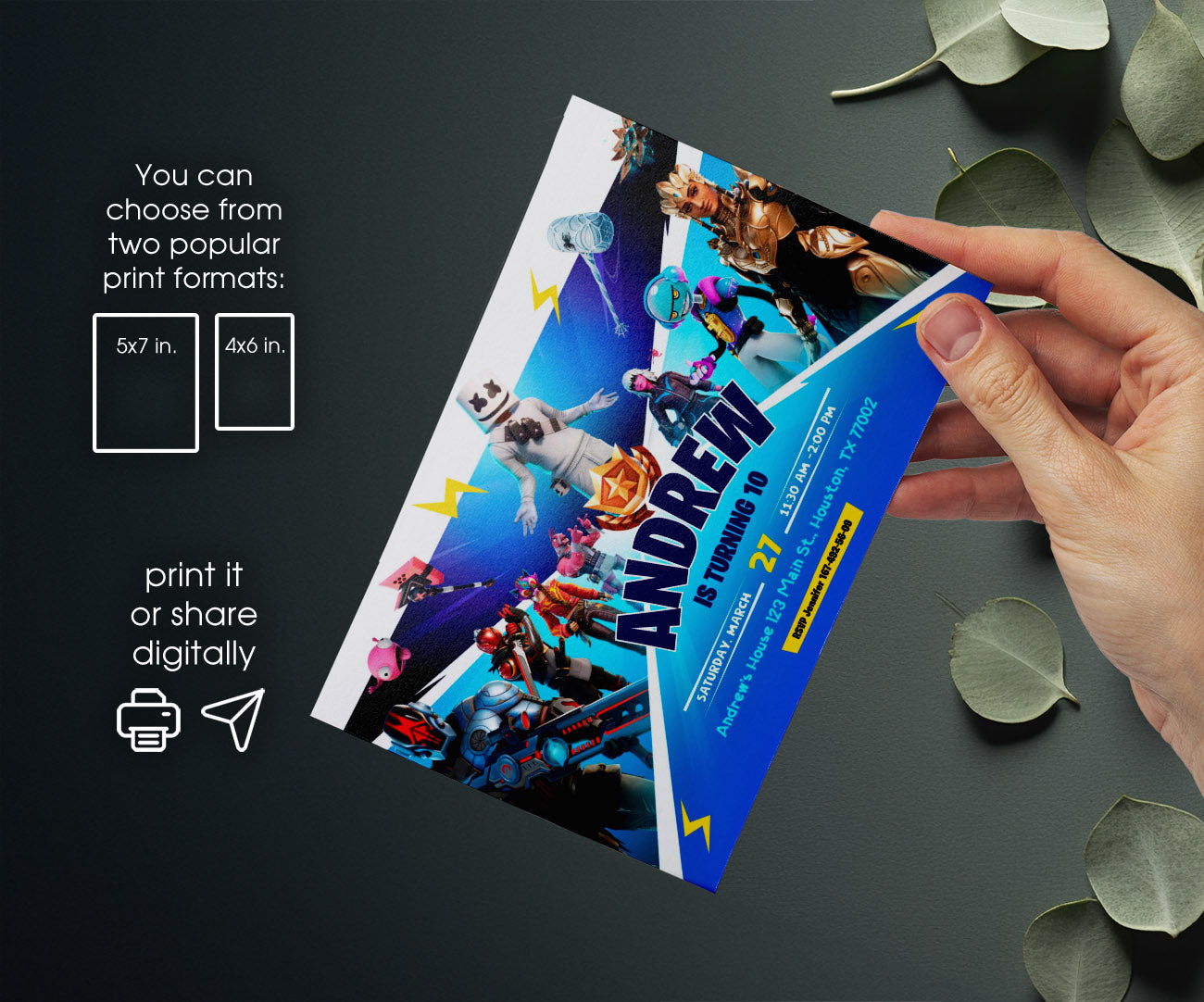 Fortnite Gamer customizable invitation template | Share or Print | boy | VY204