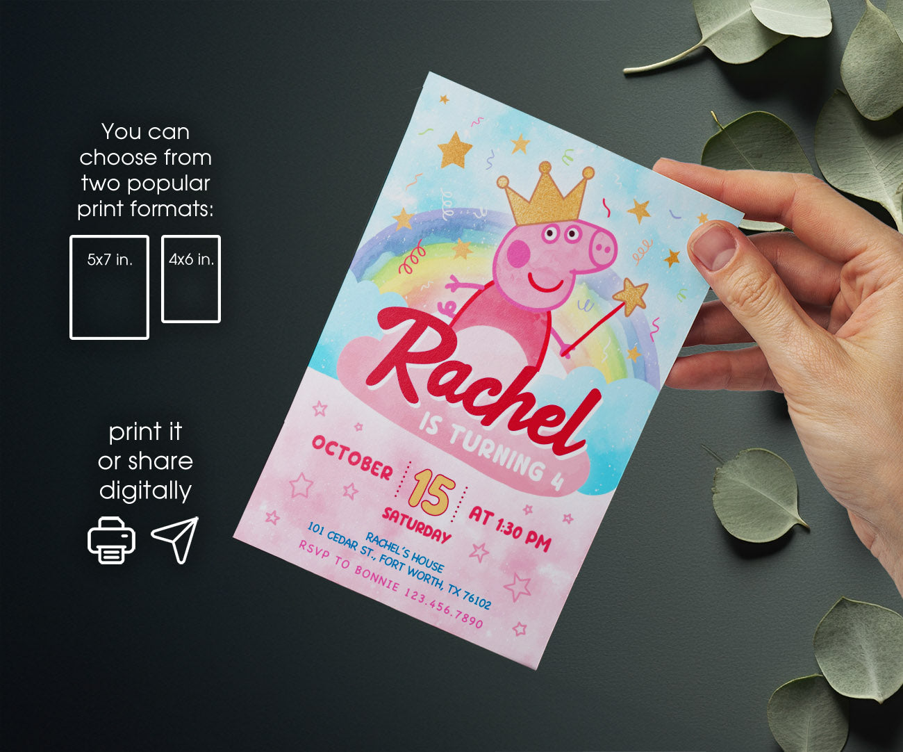 Peppa Pig customizable invitation template | Share or Print | girl | IO119