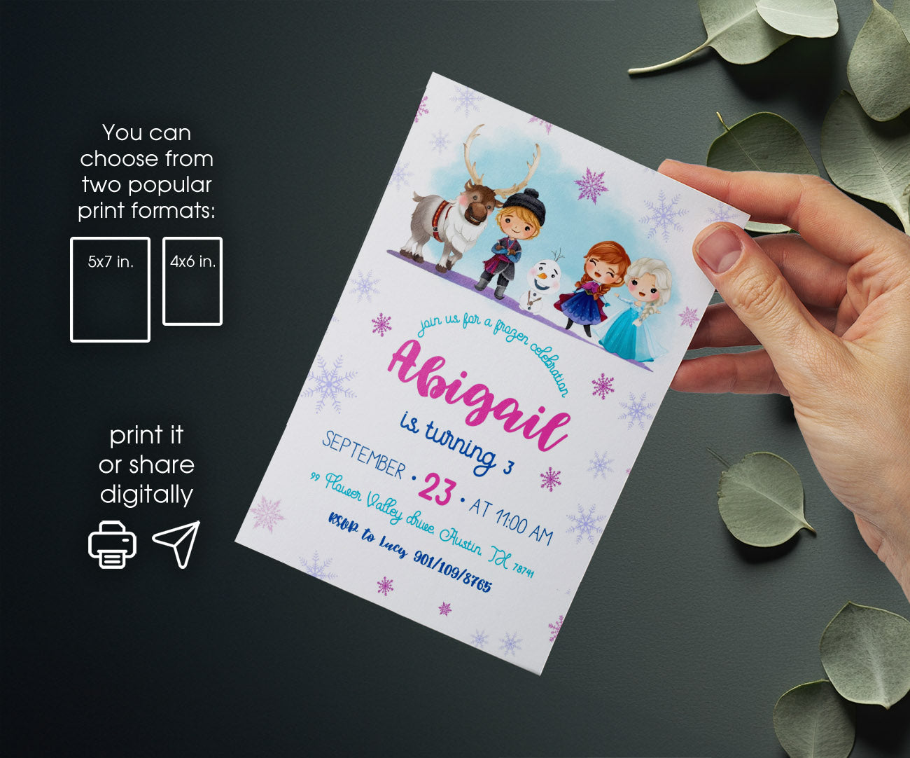 Frozen Elsa customizable invitation template | Share or Print | girl | CY994
