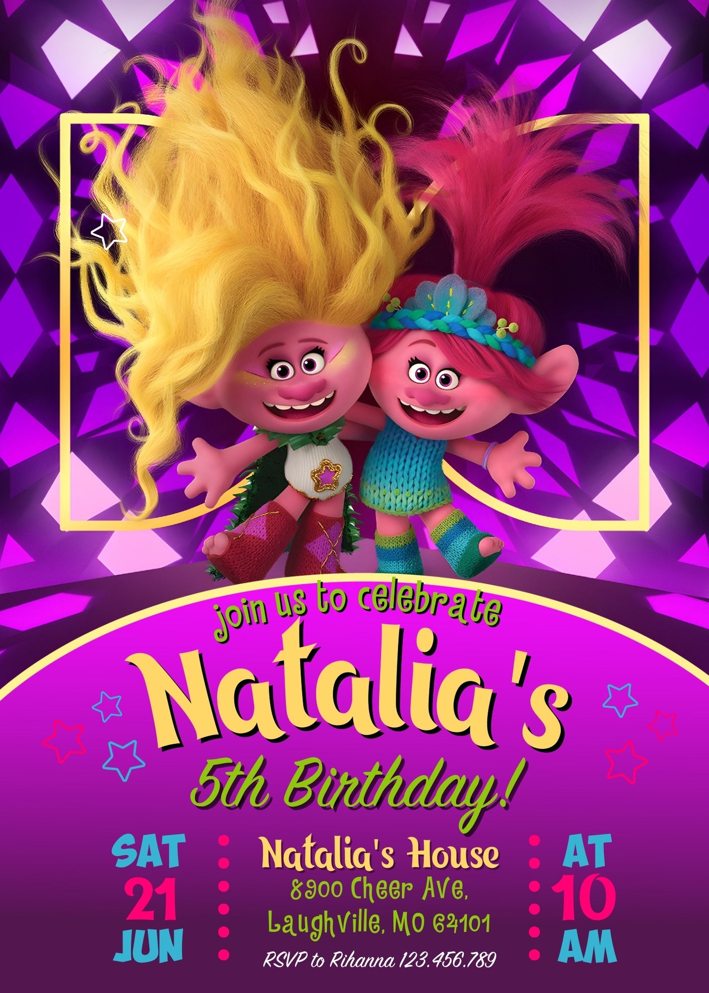 Trolls Poppy customizable invitation template | Share or Print | HB526