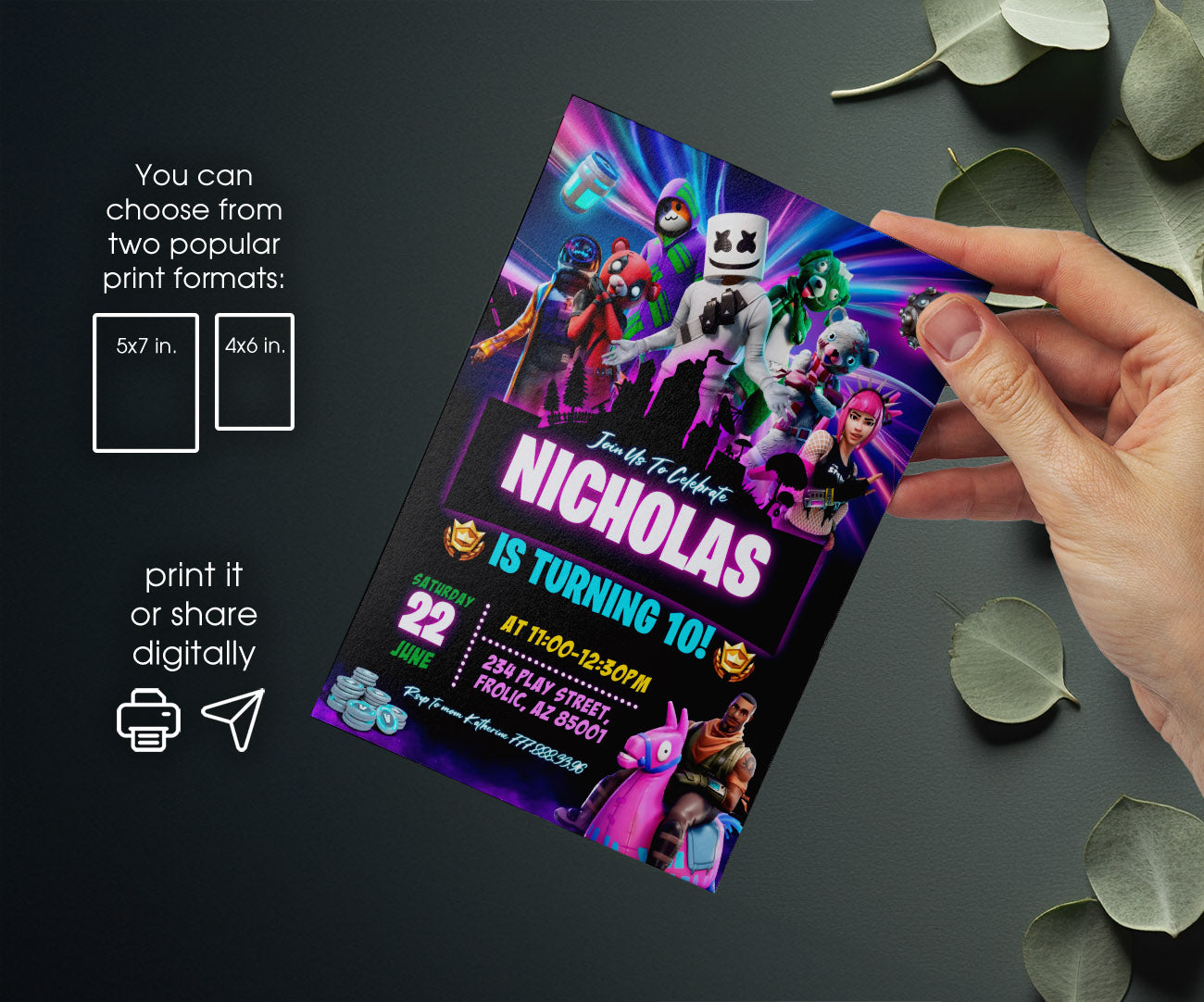 Fortnite Gamer customizable invitation template | Share or Print | boy | DN622