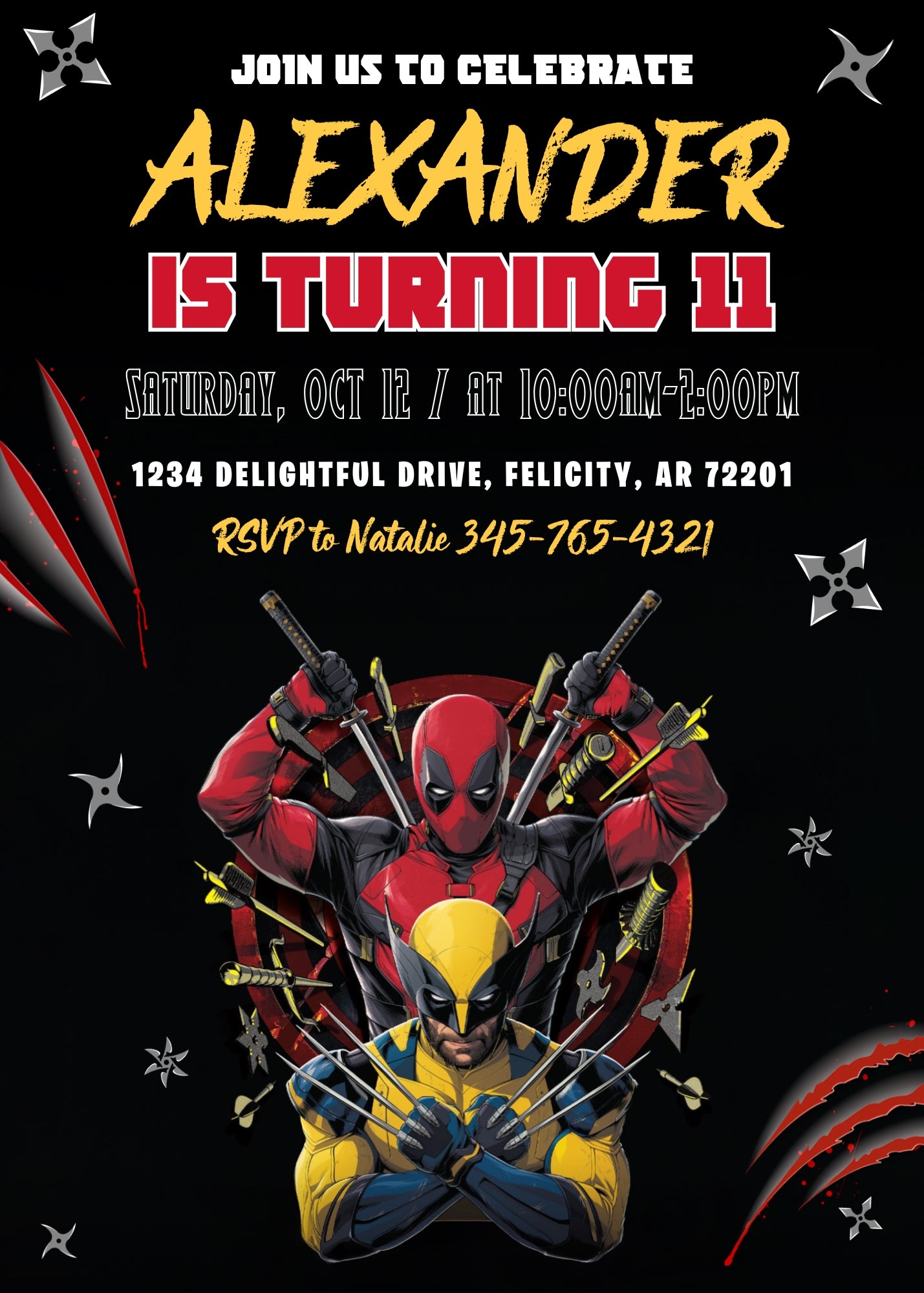 Deadpool Wolverine Marvel customizable invitation template | Share or Print | boy | DH775