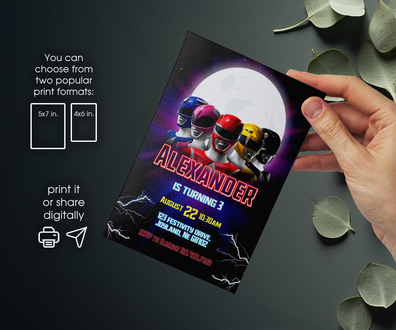 Mighty Morphin Power Rangers customizable invitation template | Share or Print | boy | UD843