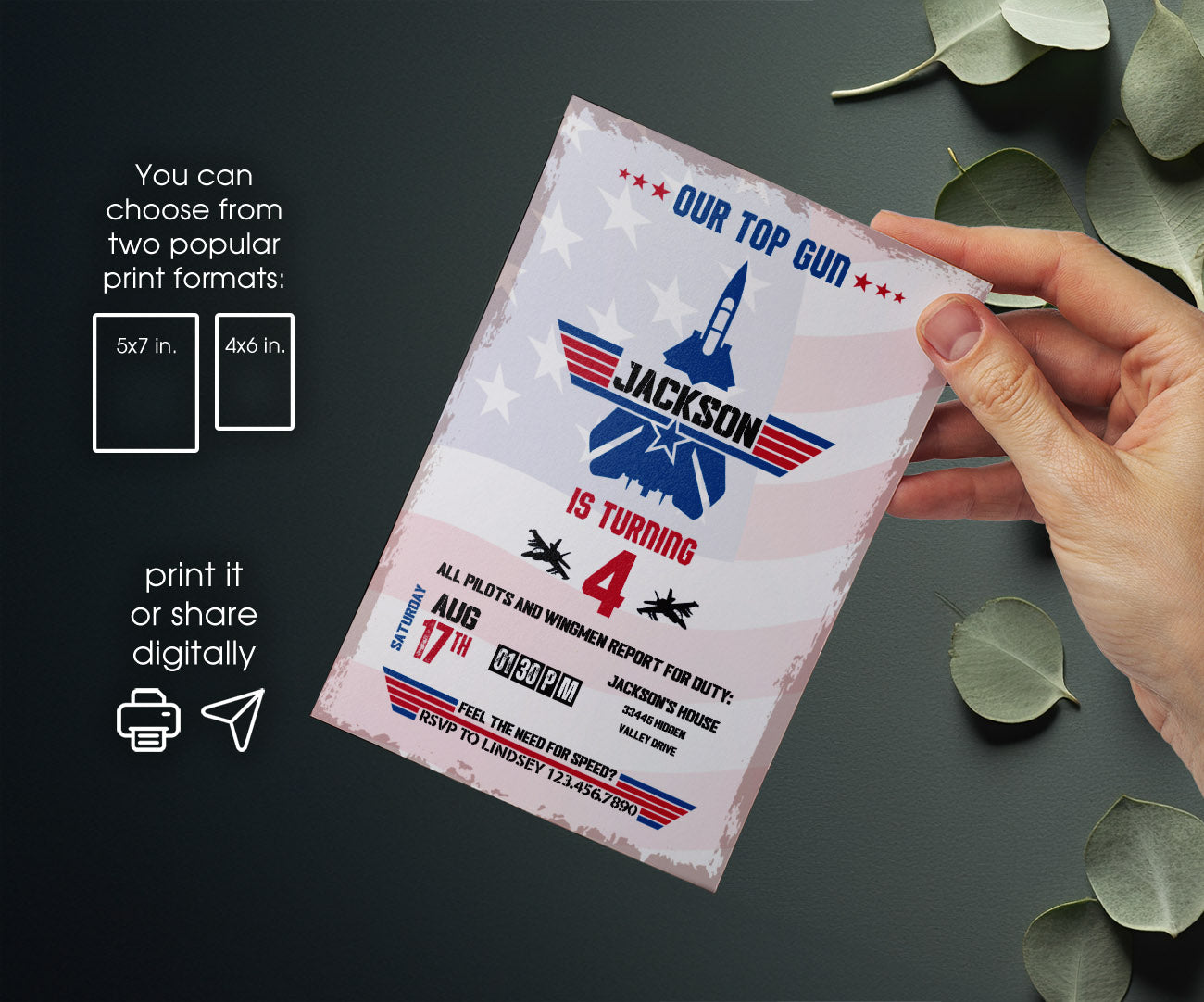 Top Gun Maverick Jet Fighter customizable invitation template | Share or Print | boy | VM131