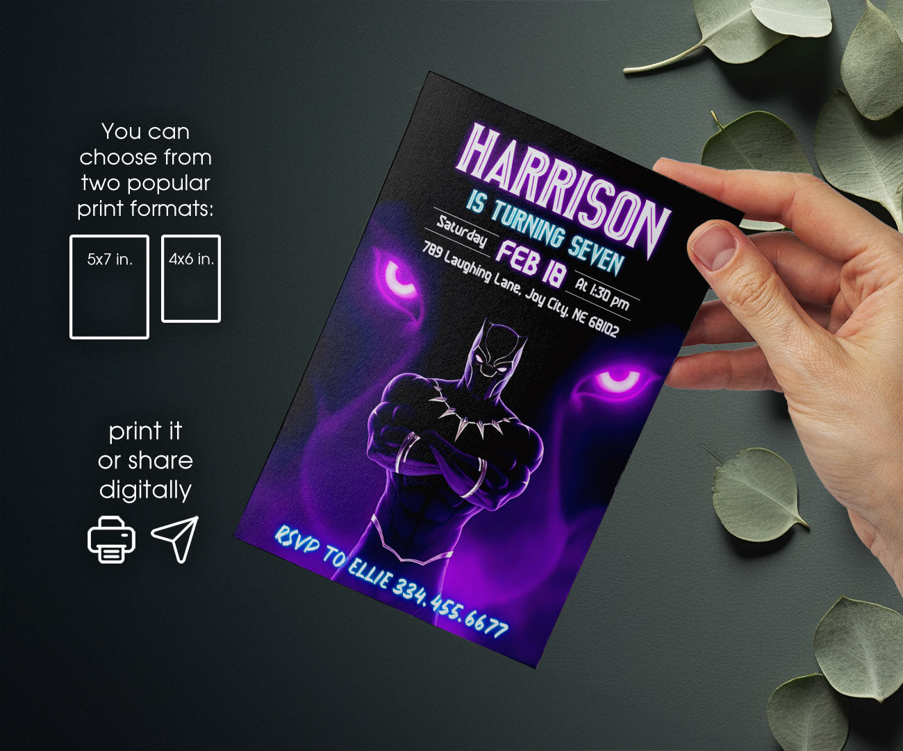 Black Panther Superhero Marvel customizable invitation template | Share or Print | boy | LG802