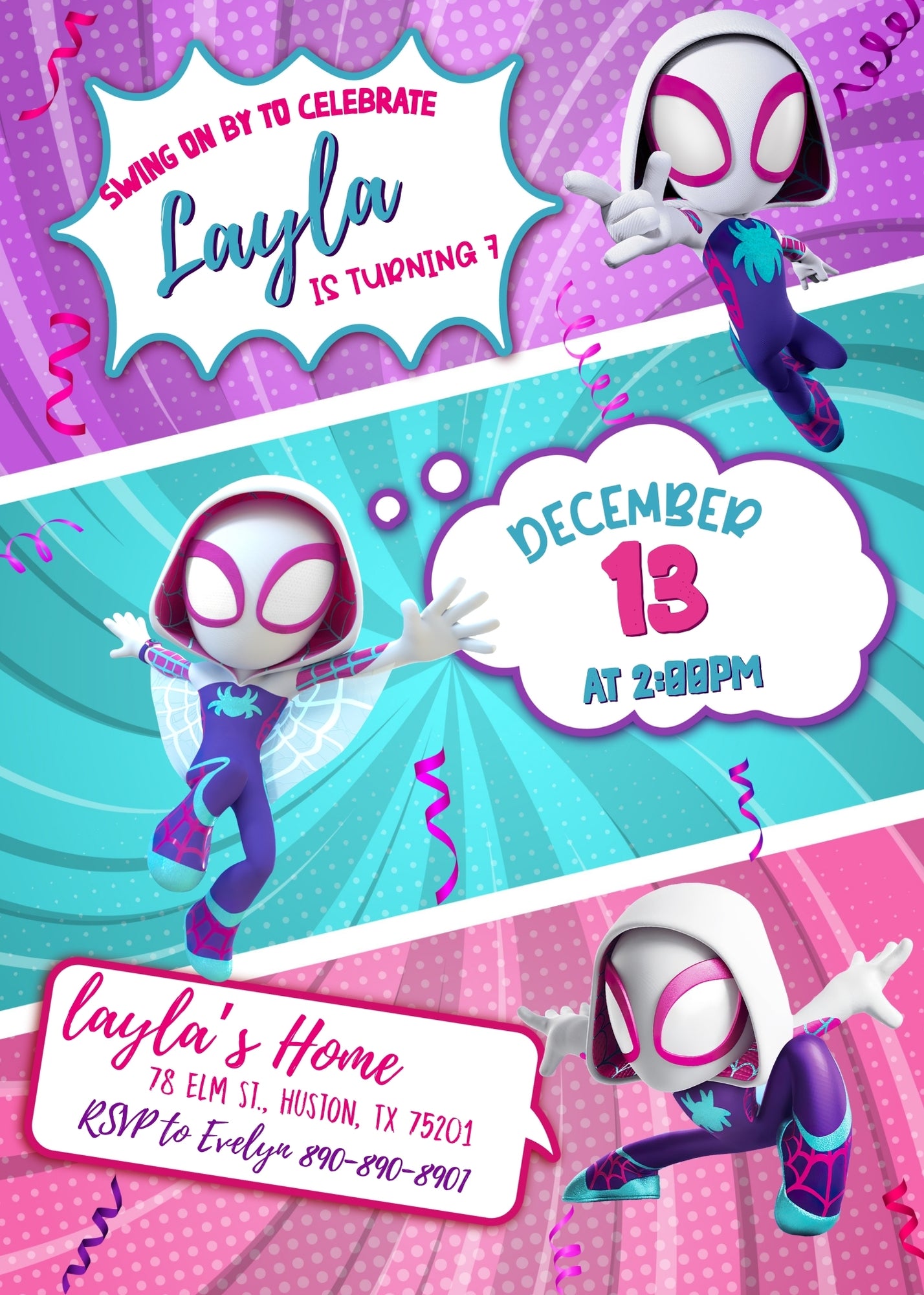 Spider Gwen Ghost Spidey customizable invitation template | Share or Print | girl | MO503