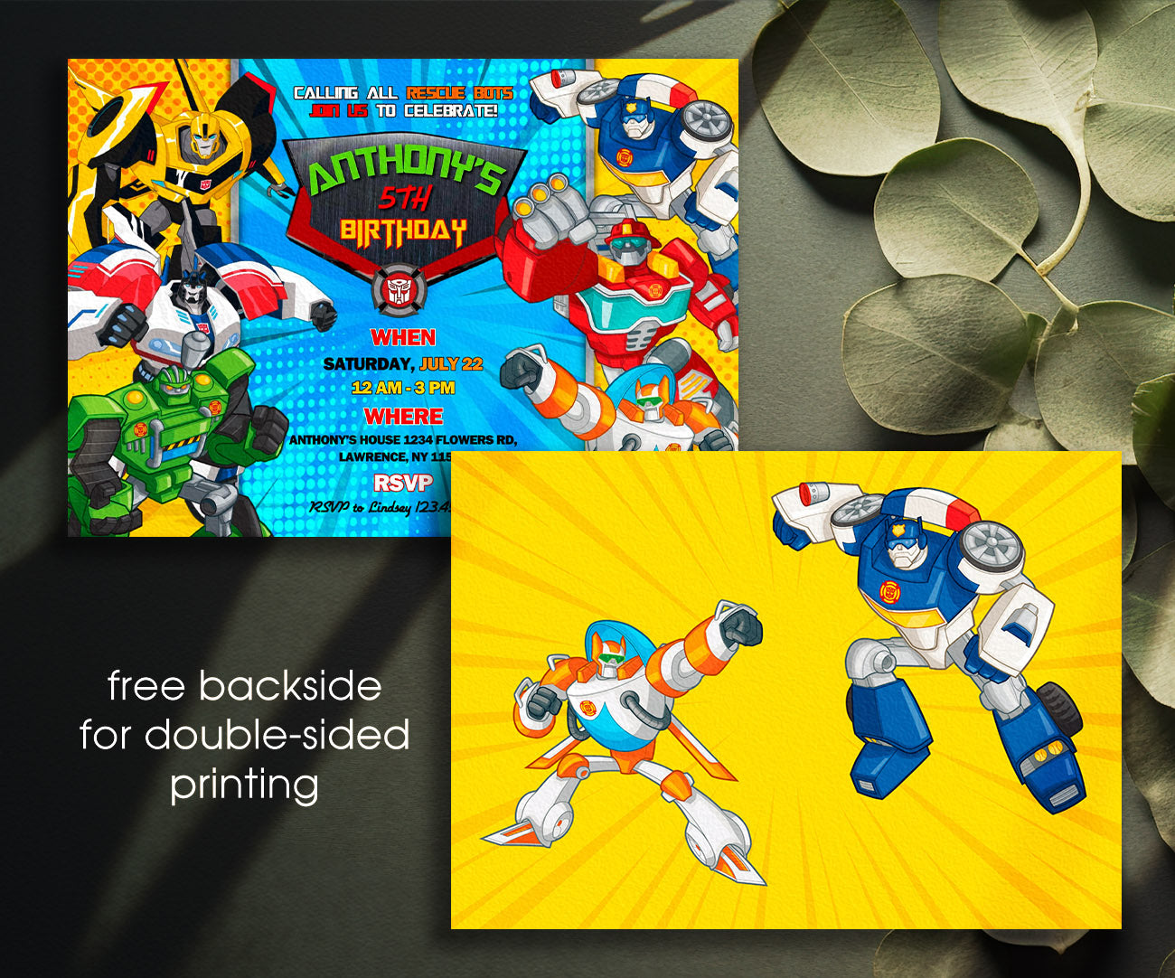 Transformers Rescue Bots customizable invitation template | Share or Print | boy | RC743