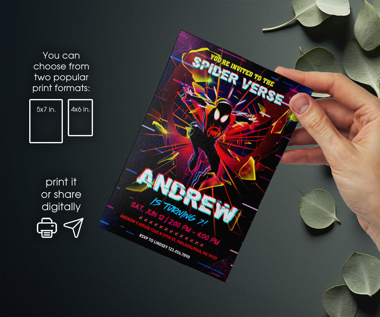 Spider Man Across the Spider-Verse customizable invitation template | Share or Print | boy | DR475