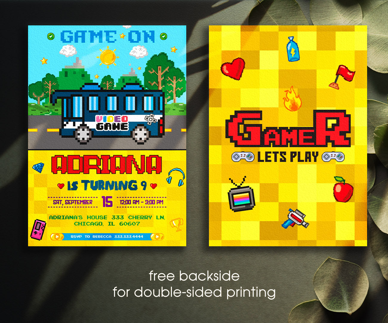 Video Game Bus Gamer customizable invitation template | Share or Print | boy | AG280