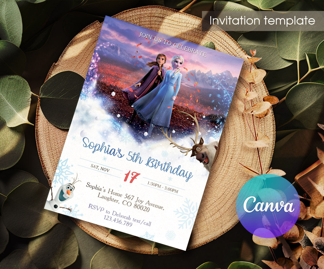 Frozen Elsa customizable invitation template | Share or Print | girl | YR642