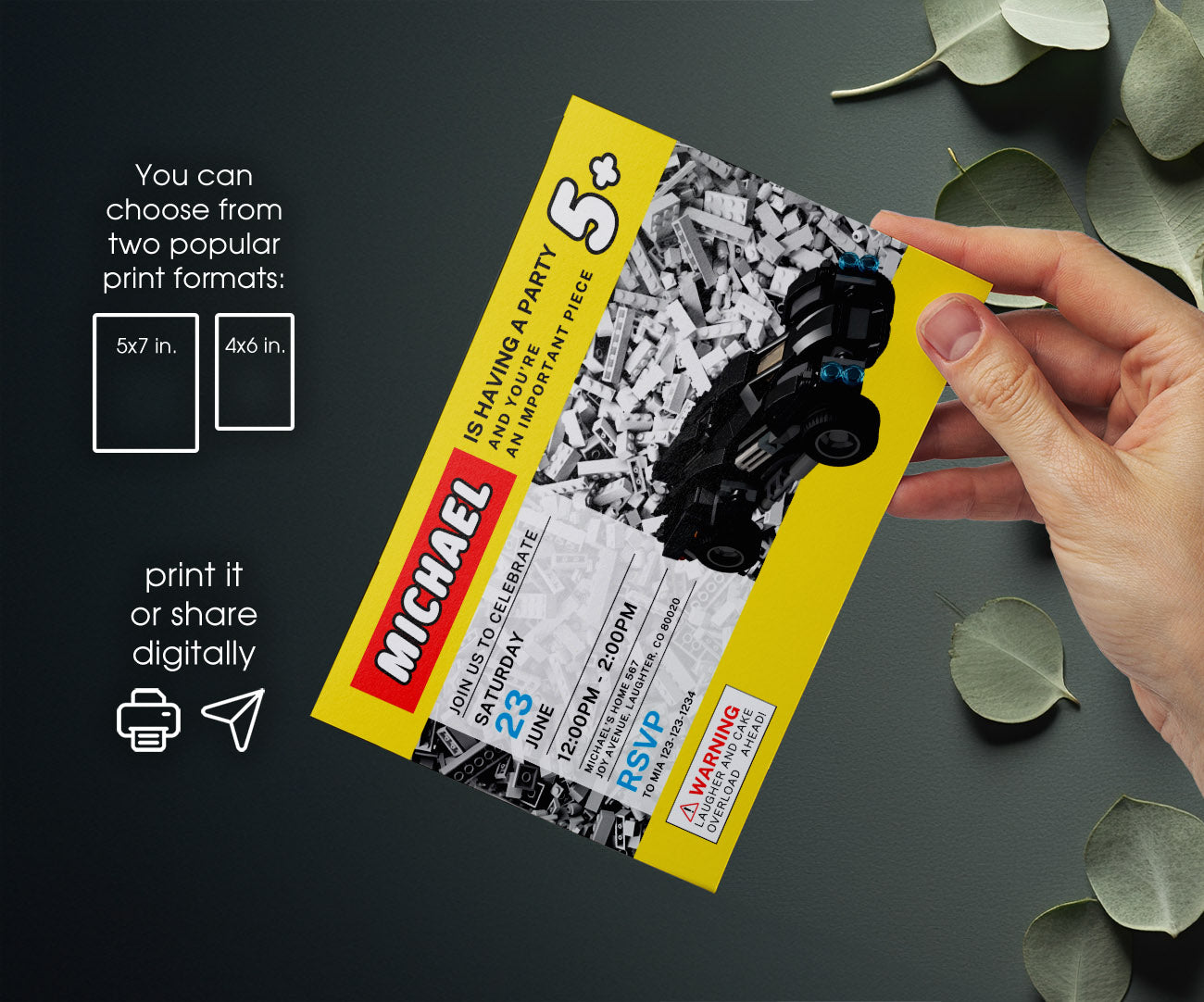 Lego Race Car customizable invitation template | Share or Print | boy | TI595