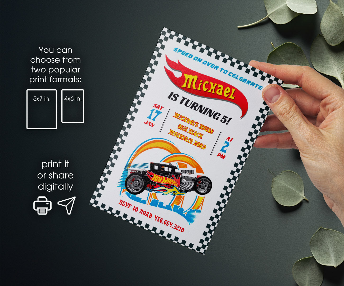 Hot Wheels Racing customizable invitation template | Share or Print | boy | AG152