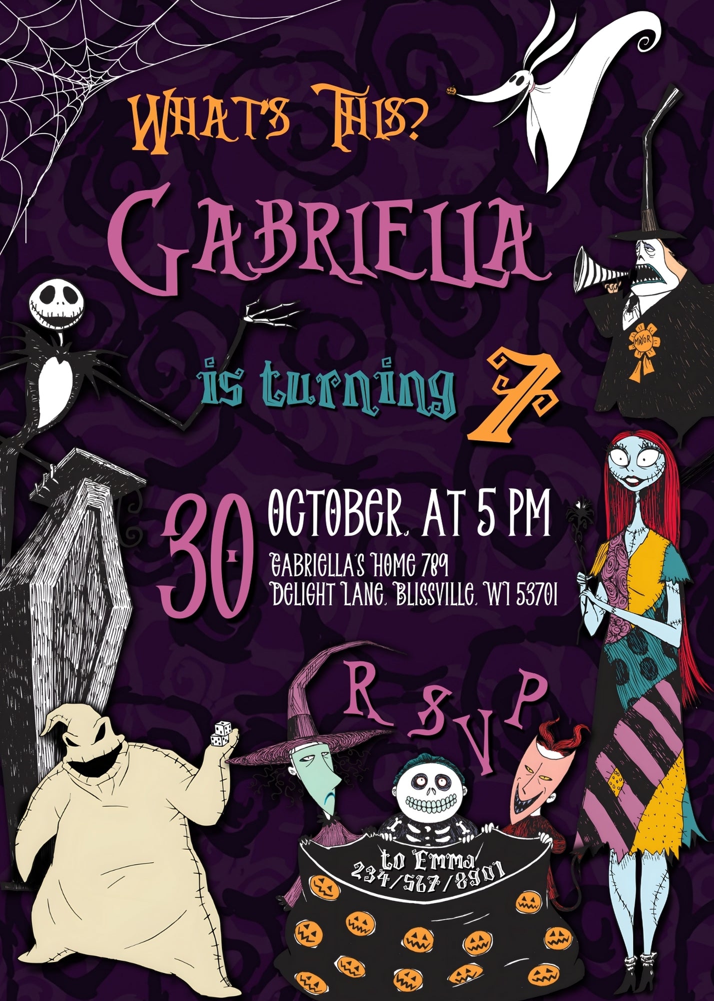 The Nightmare Before Christmas Halloween customizable invitation template | Share or Print | WH316