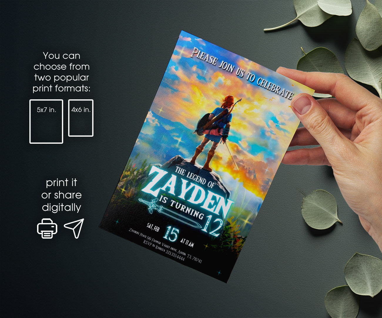 Legend of Zelda Gamer customizable invitation template | Share or Print | EZ787