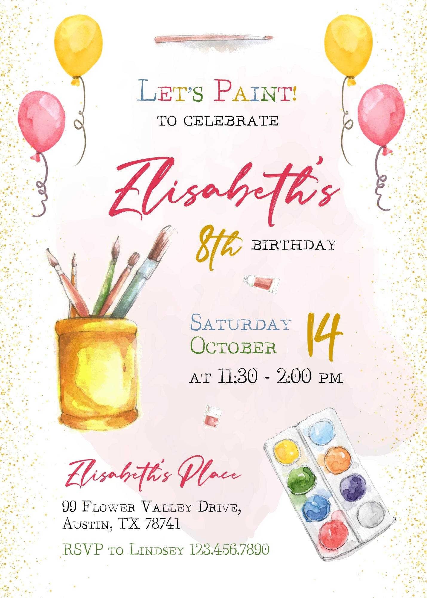 Art Party customizable invitation template | Share or Print | girl | AV866