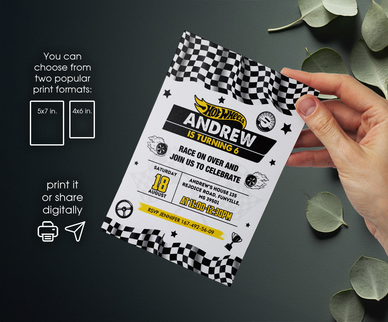 Hot Wheels Racing customizable invitation template | Share or Print | boy | EQ403
