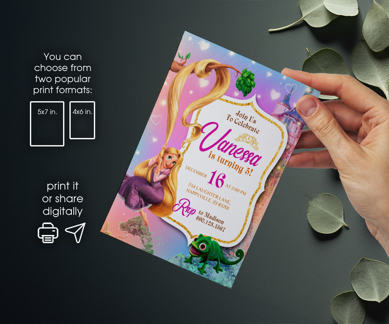 Rapunzel Princess Tangled customizable invitation template | Share or Print | girl | QG551