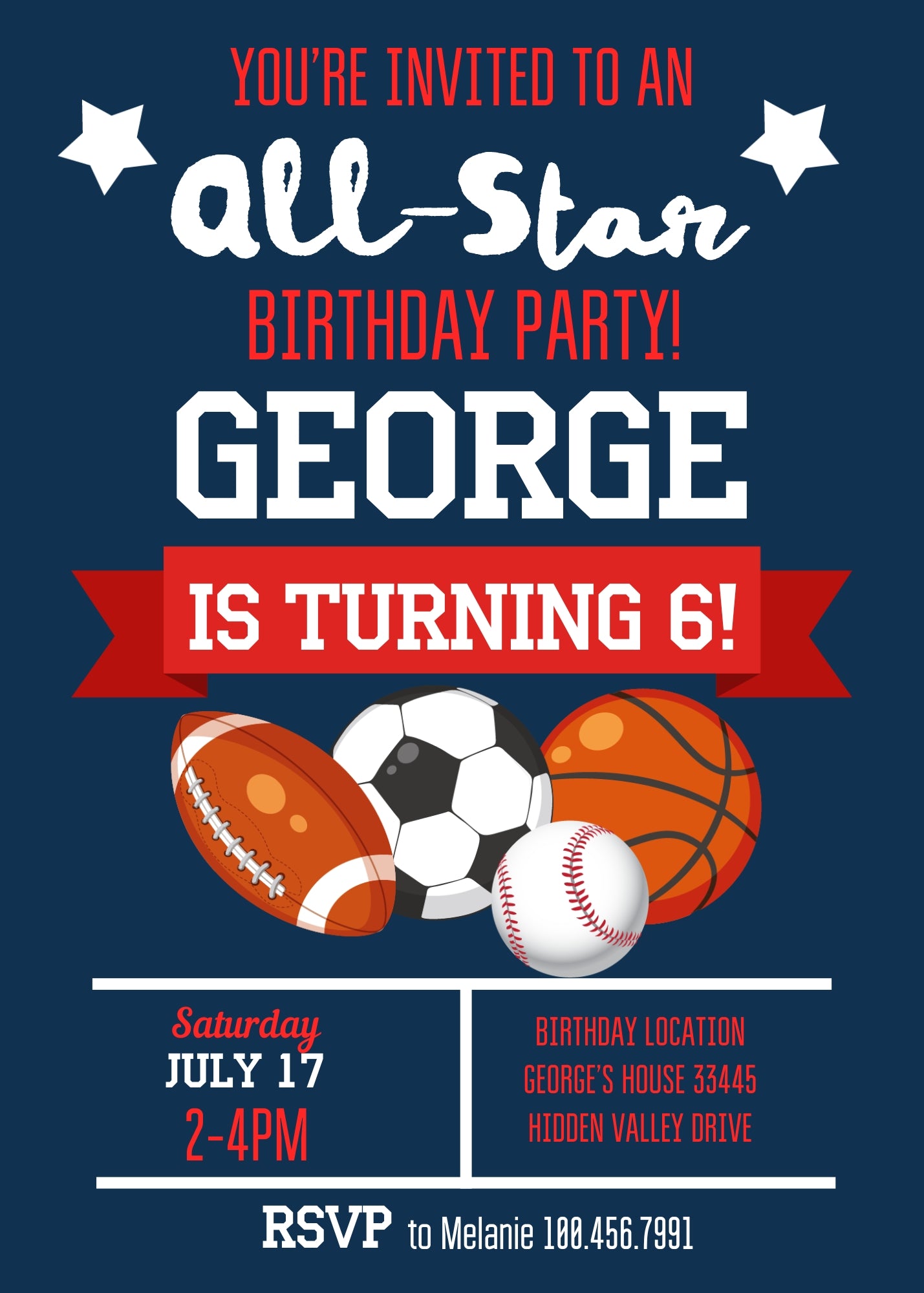 Sport Football Basketball Baseball customizable invitation template | Share or Print | boy | NE930