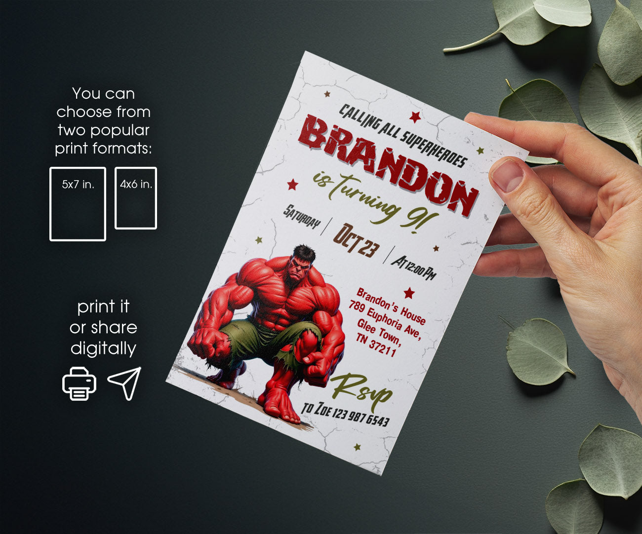 Red Hulk customizable invitation template | Share or Print | ON373