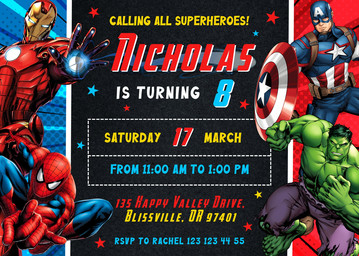 Avengers Marvel Superhero customizable invitation template | Share or Print | boy | AG005