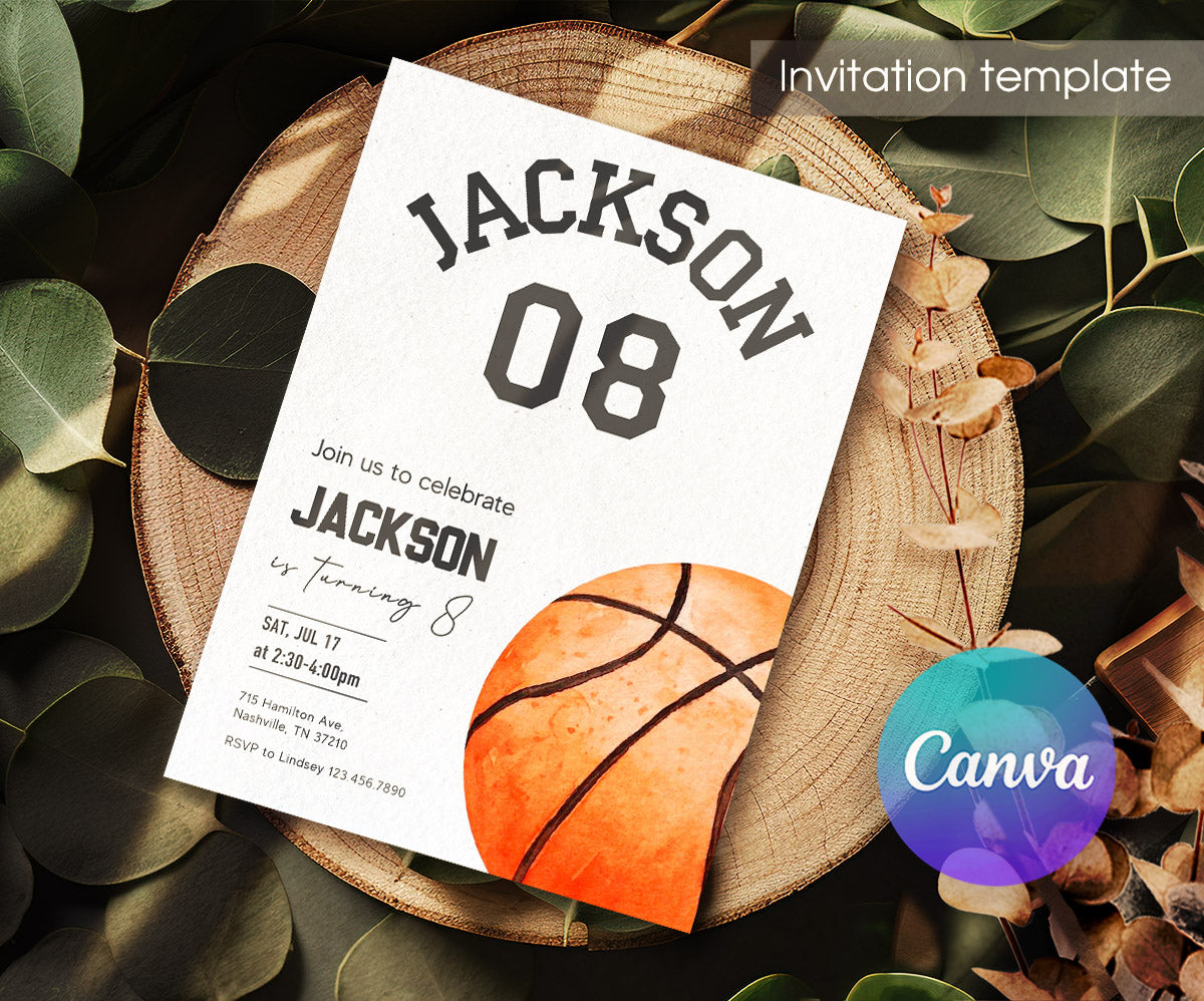 Basketball NBA Slam Dunk customizable invitation template | Share or Print | boy | NK224