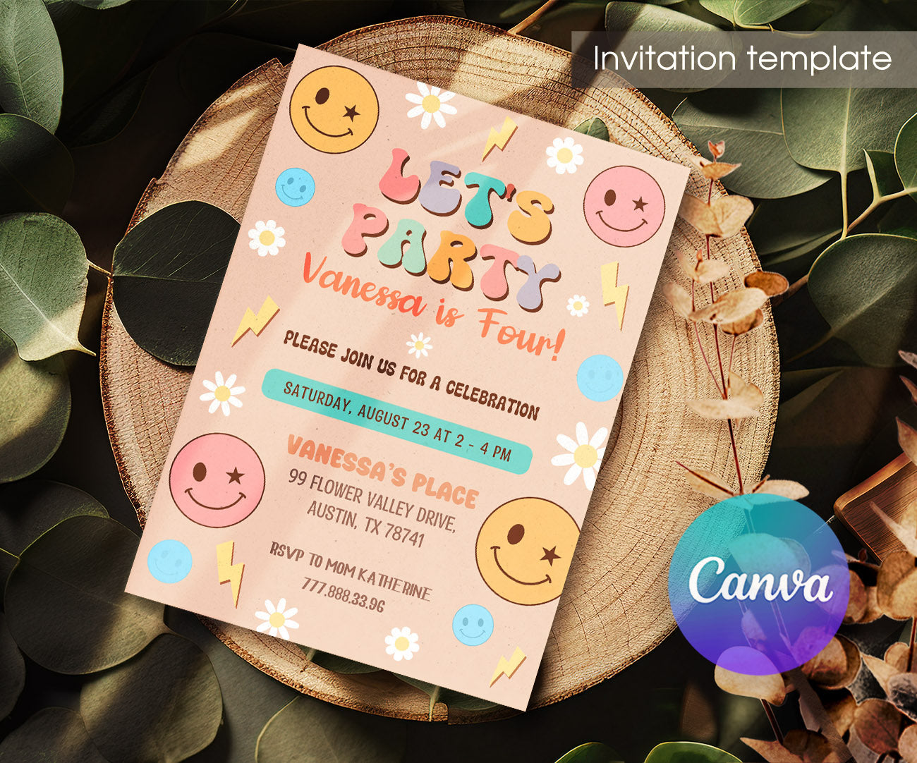 Smiley Face customizable invitation template | Share or Print | KK511