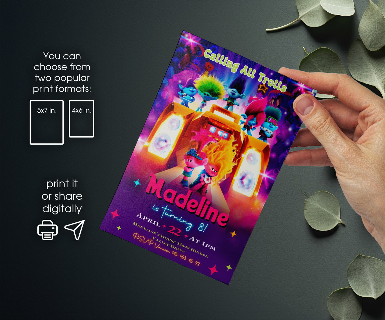 Trolls Poppy customizable invitation template | Share or Print | MV914