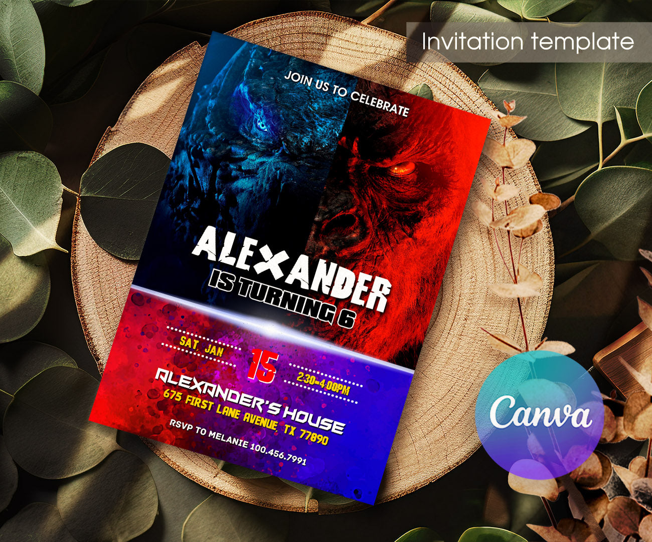 Godzilla X King Kong customizable invitation template | Share or Print | AV598