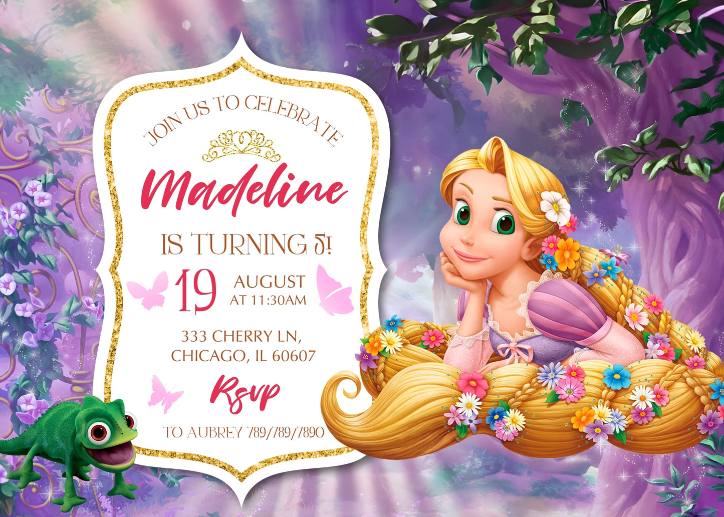 Rapunzel Princess Tangled customizable invitation template | Share or Print | girl | XN955