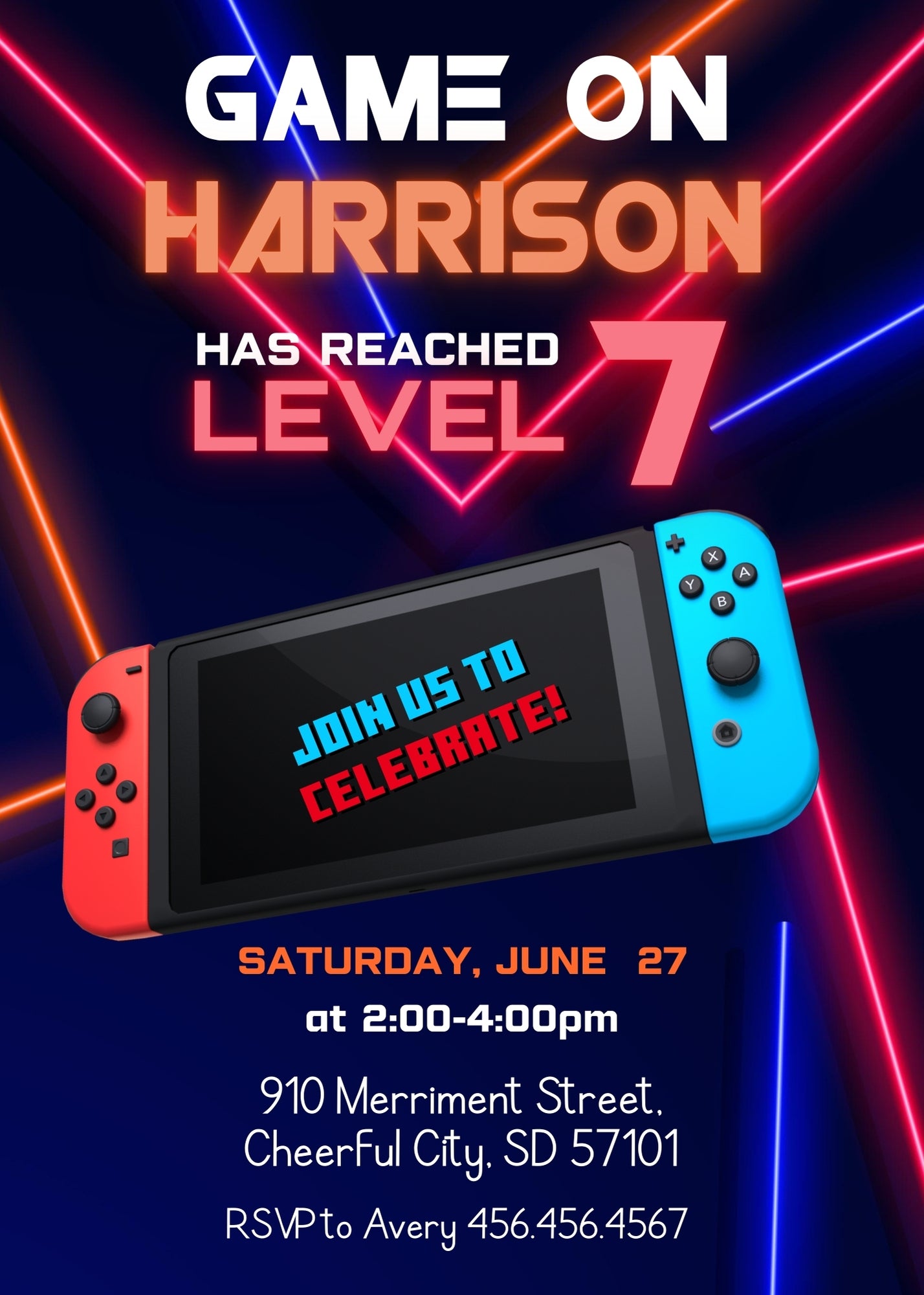 Nintendo Switch Gamer customizable invitation template | Share or Print | MO514