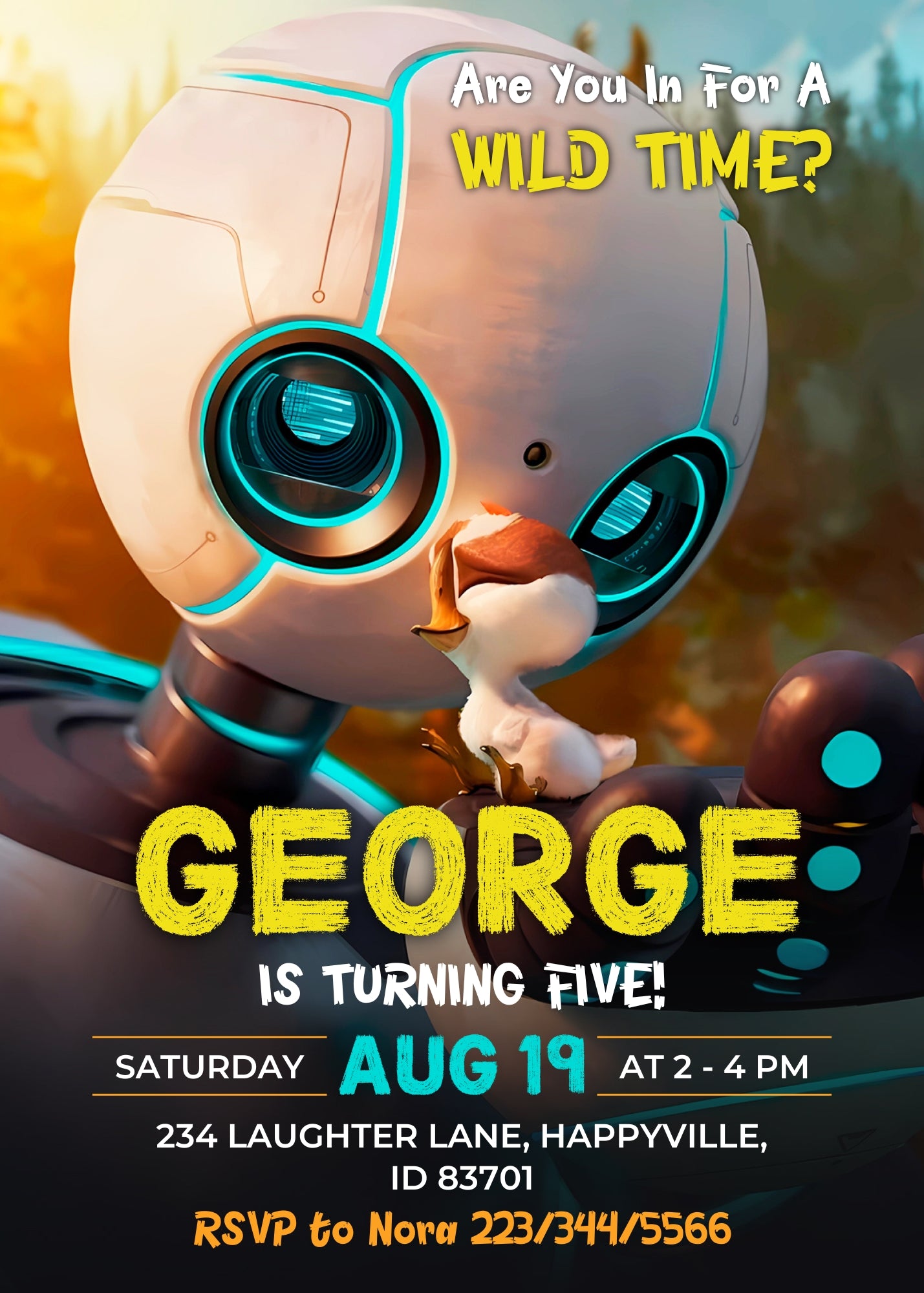 Wild Robot Roz customizable invitation template | Share or Print | NO241