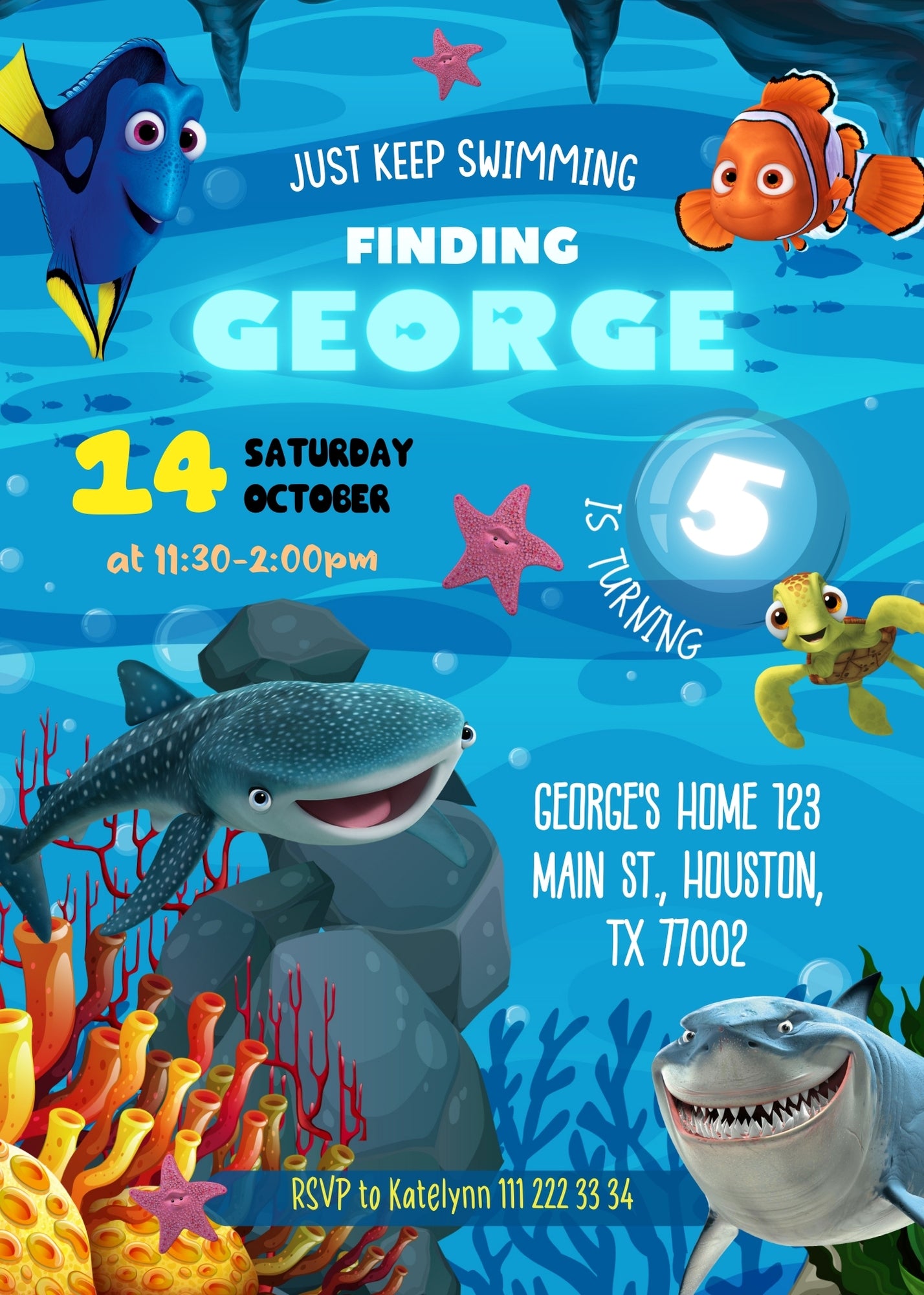 Finding Nemo customizable invitation template | Share or Print | PZ293